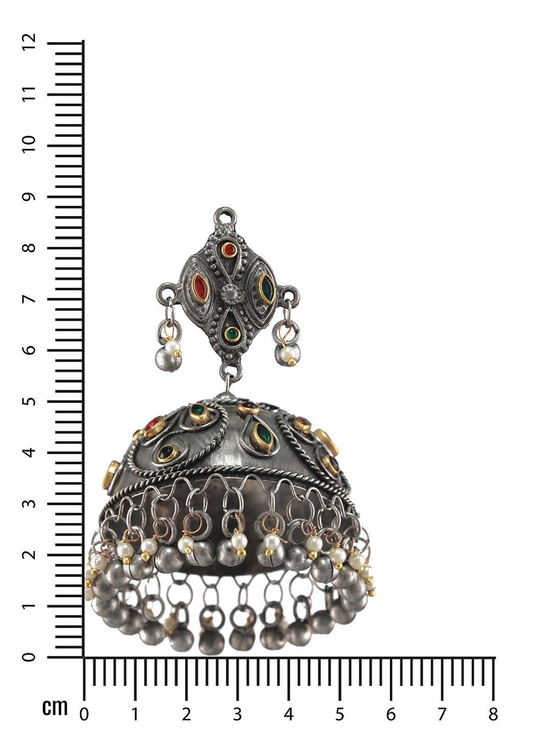 Silver Plated Green & Red Kudan Studed Dome Shaped Jhumkas Earrings