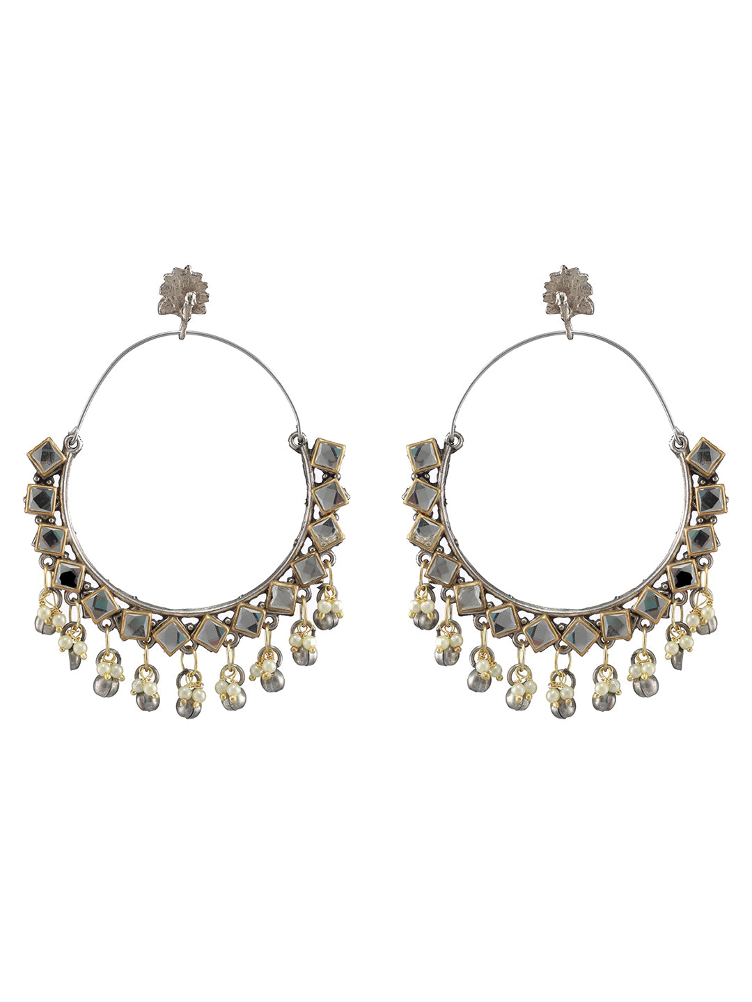 Gold-Plated Kundan Studded & Beaded Classic Hoop Earring - Jazzandsizzle