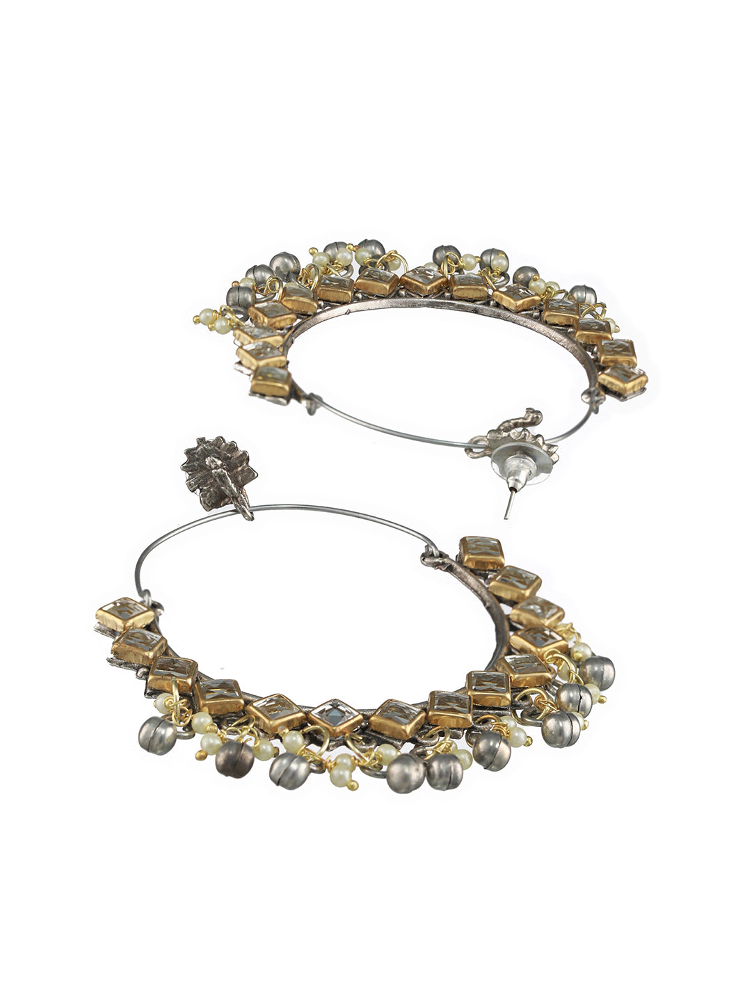 Gold-Plated Kundan Studded & Beaded Classic Hoop Earring - Jazzandsizzle