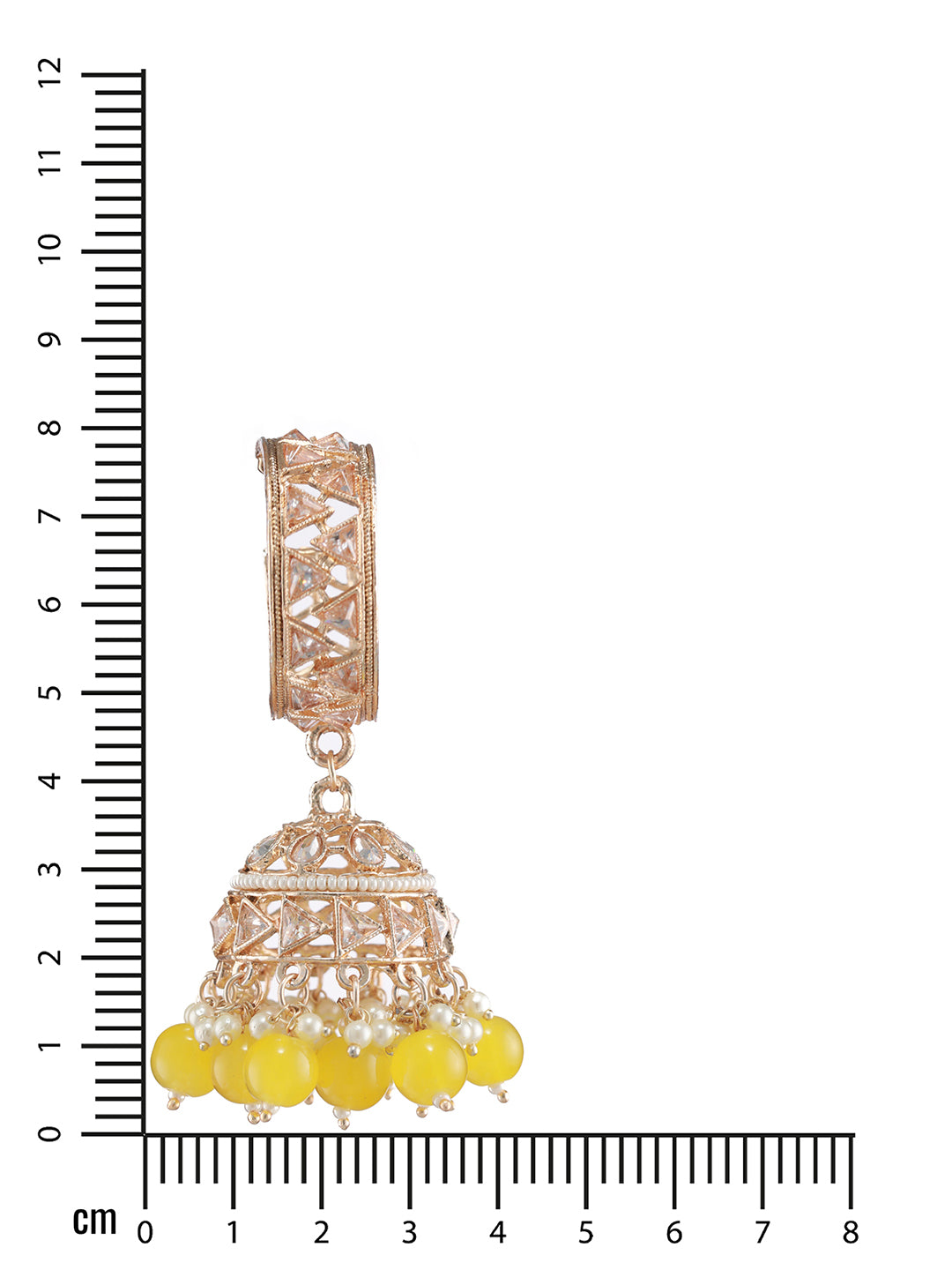 Rose-Gold Plated AD Studded Yellow & White Beaded Jhumka Earrings - Jazzandsizzle