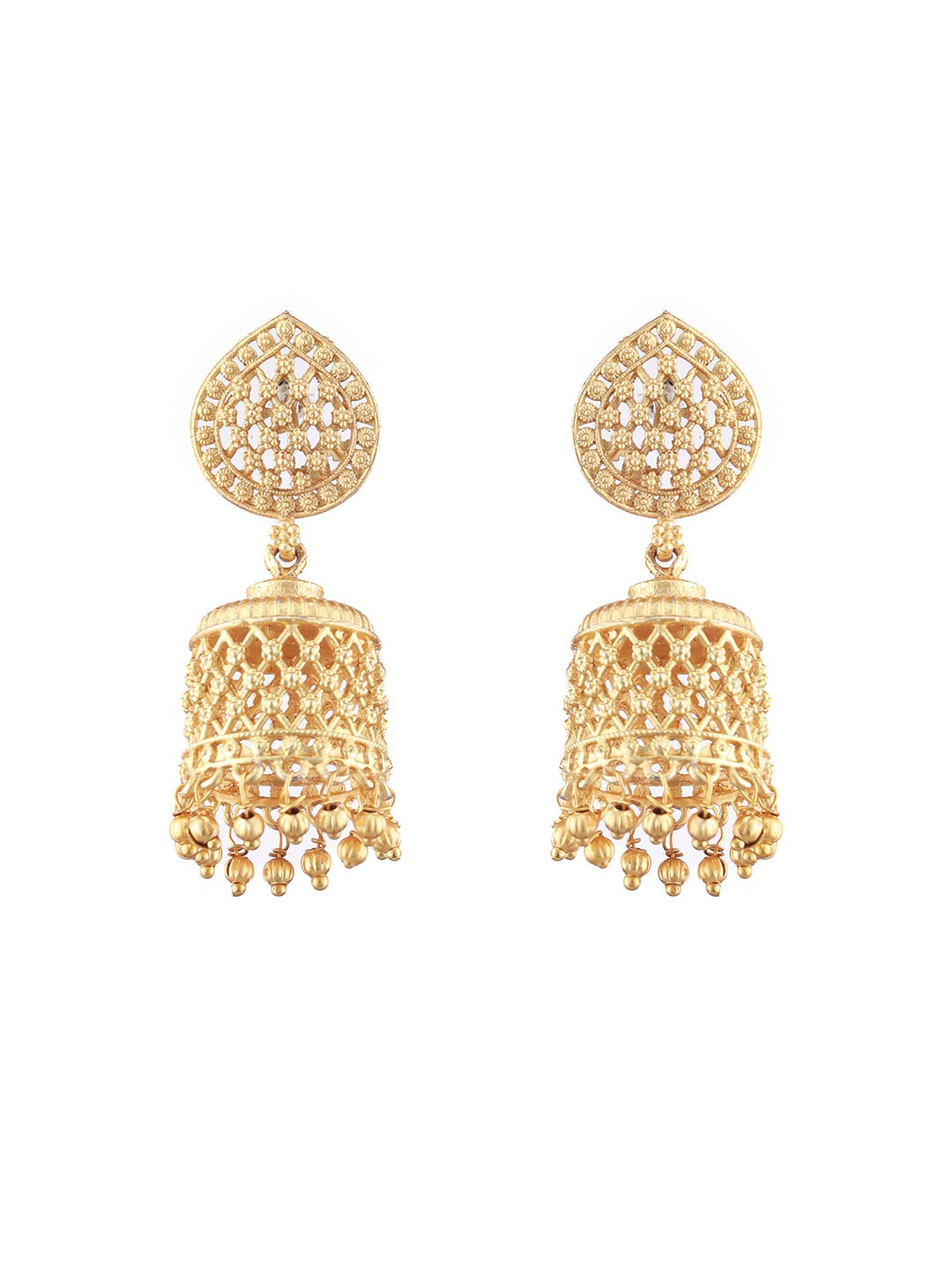 Yellow Gold Plated & Beaded Contemporary Jhumka Earrings - Jazzandsizzle