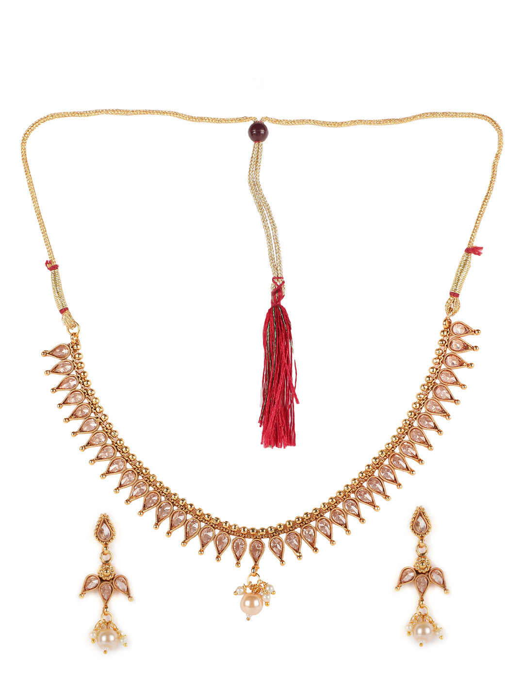 Gold-Plated & White Stone Studded Handcrafted Jewellery Set