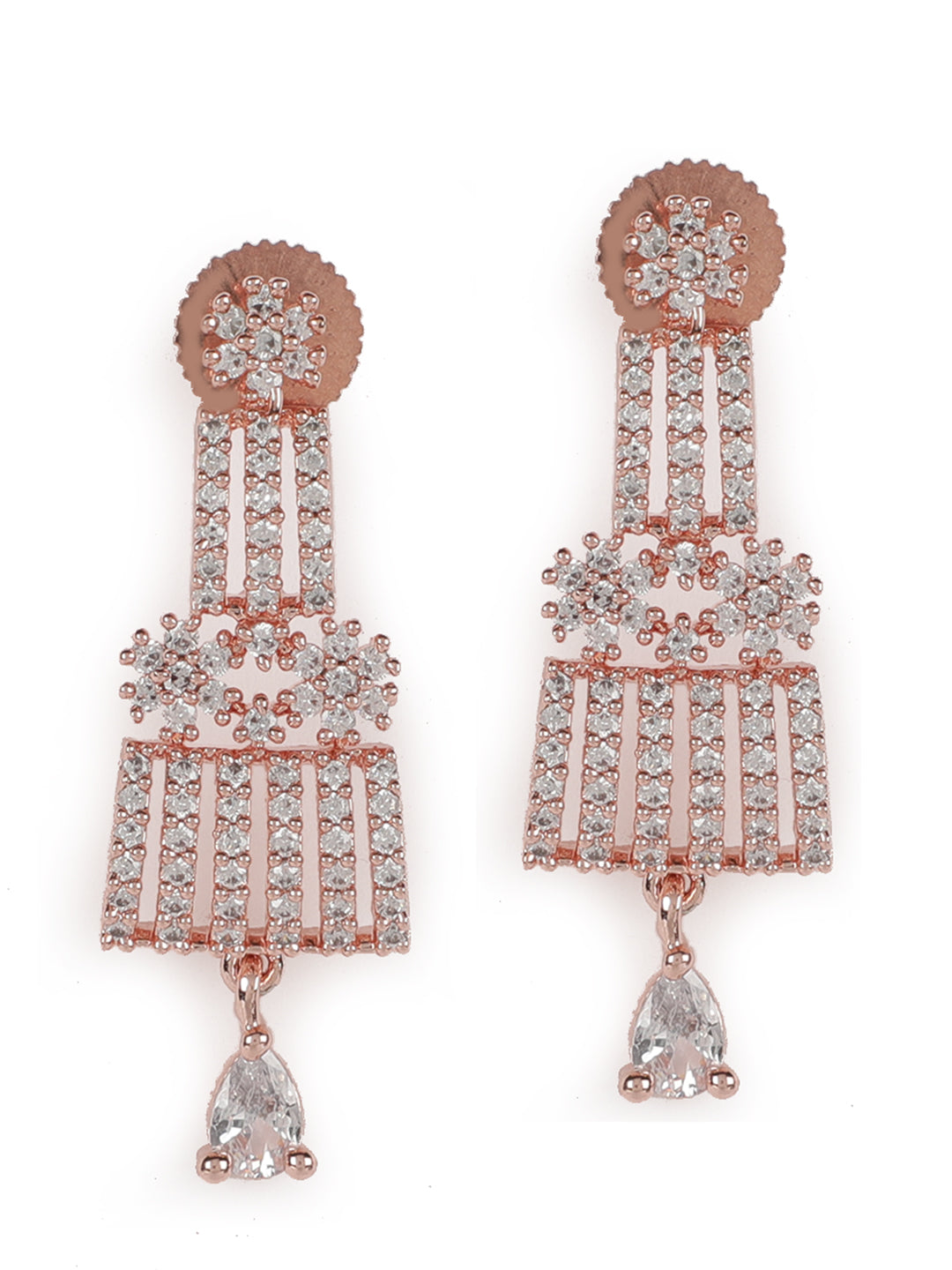 American Diamond Cubic Zirconia Rose Gold Plated Jewellery Set - Jazzandsizzle