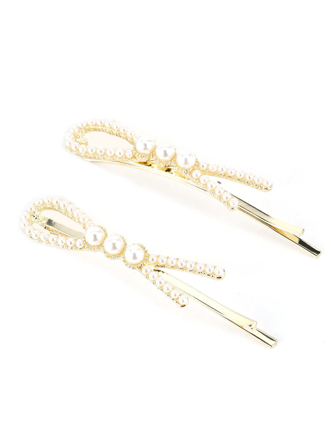 Set Of 2 Gold-Plated Off-White Gold Beaded Handcrafted Hair Clips - Jazzandsizzle