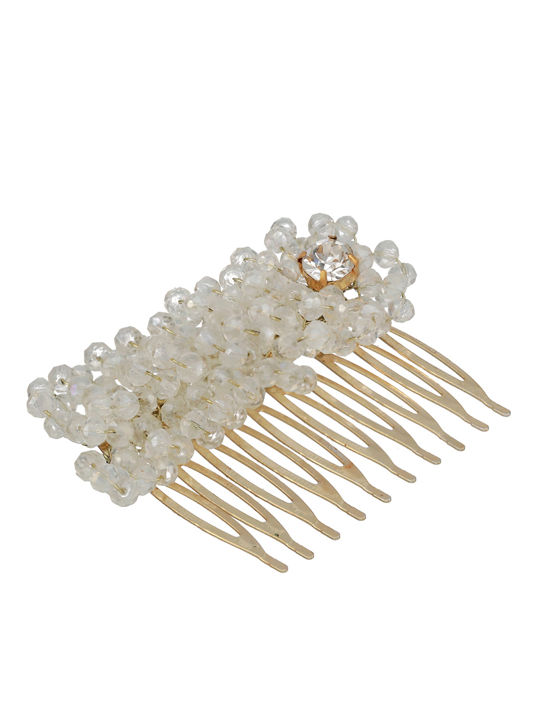 Women Gold Plated & White Embellished Comb Pin - Jazzandsizzle