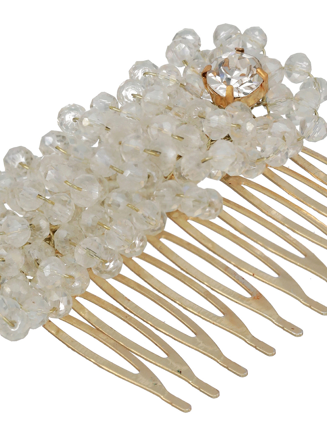 Women Gold Plated & White Embellished Comb Pin - Jazzandsizzle