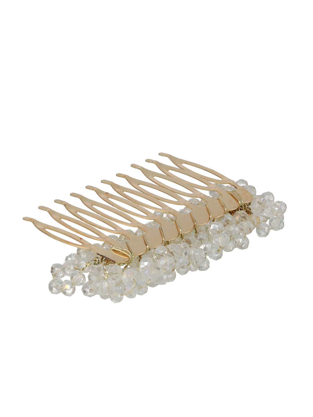 Women Gold Plated & White Embellished Comb Pin - Jazzandsizzle