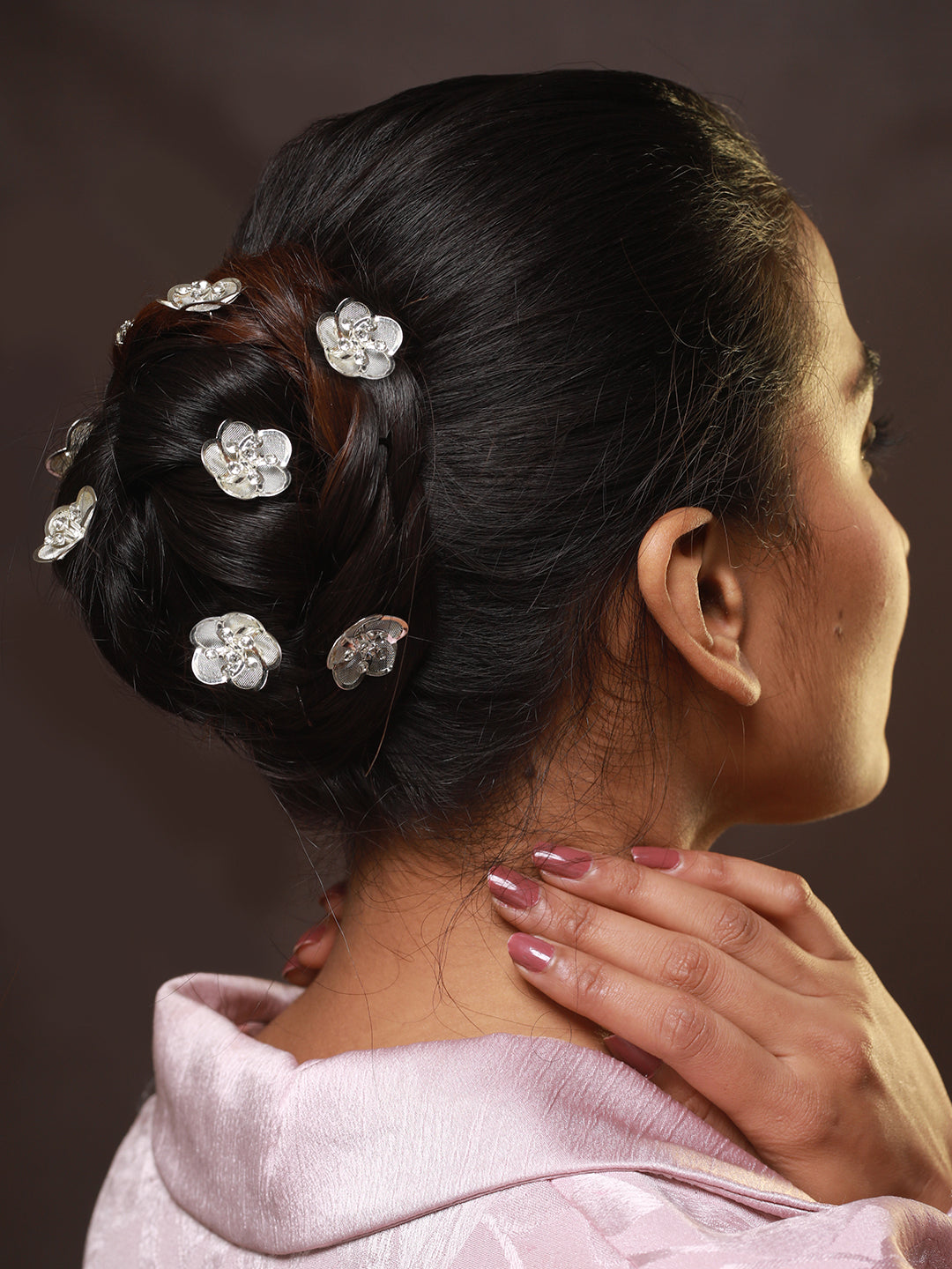 Women Set of 12 Silver-Toned & White Embelished Beaded U Pins - Jazzandsizzle