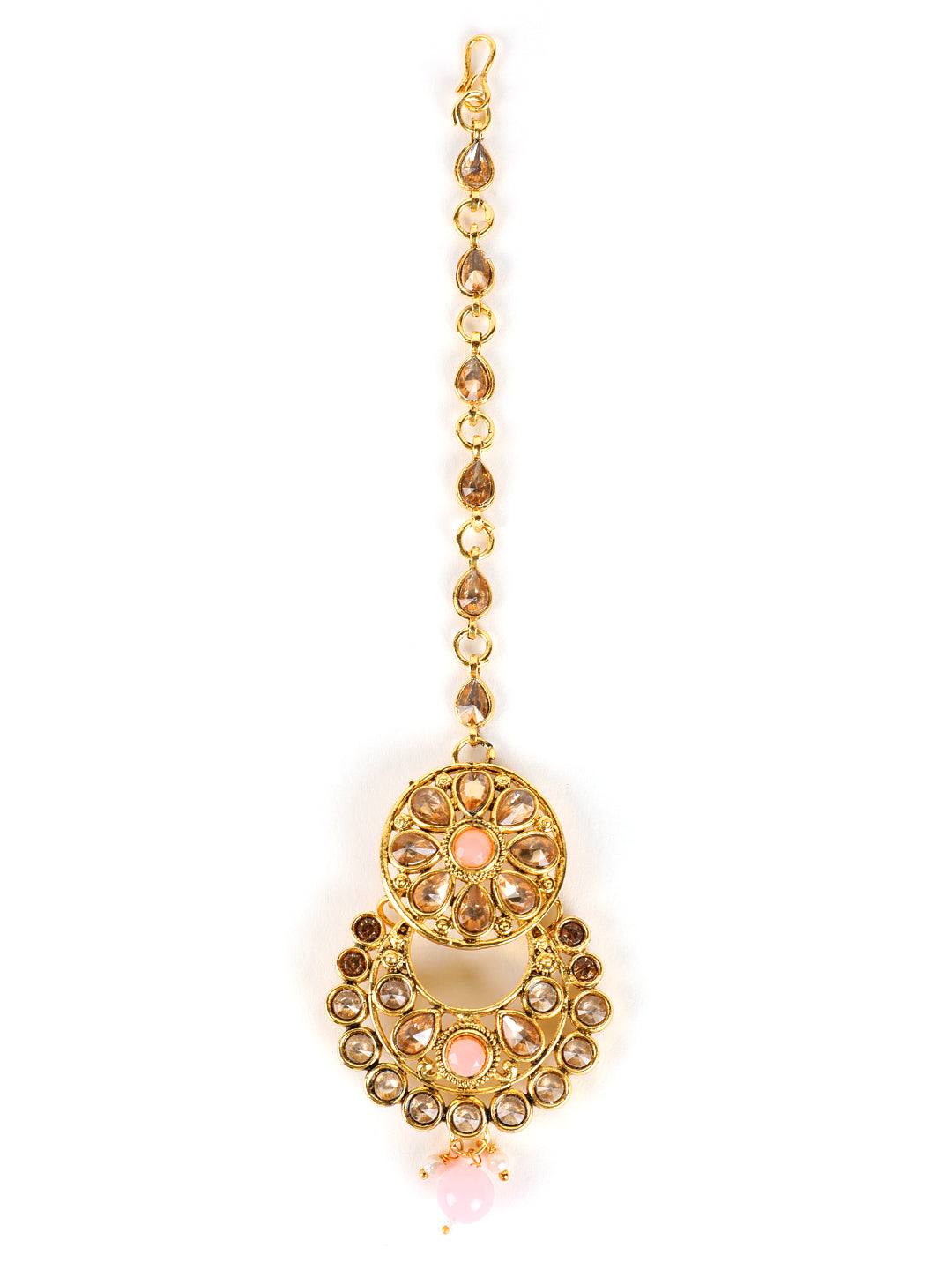 Pink Pearls Kundan Beads Gold Plated Choker Set with MaangTika - Jazzandsizzle