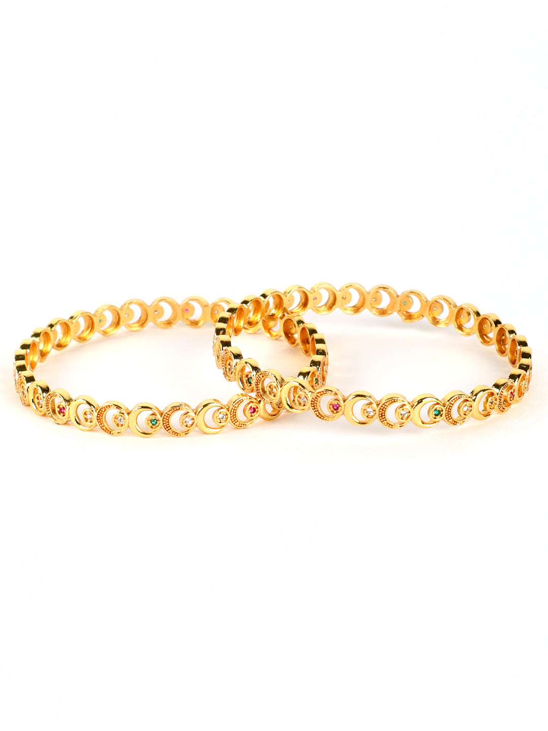 Set Of 2 Gold-Plated Multicolored Stones Studded Bangles in Circular Pattern - Jazzandsizzle