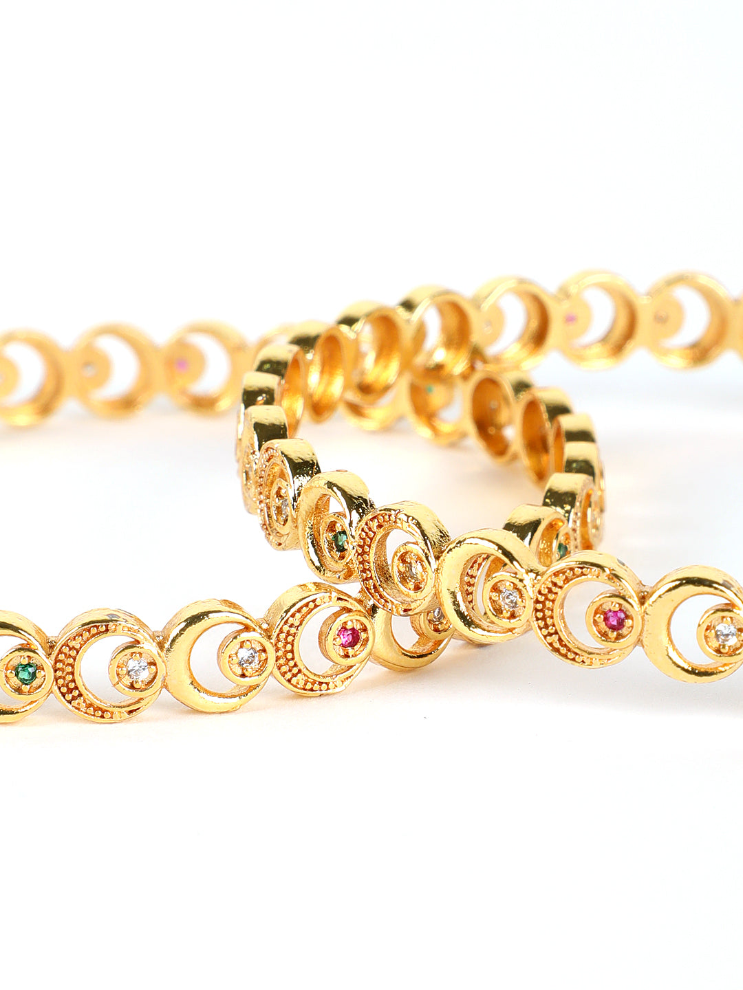 Set Of 2 Gold-Plated Multicolored Stones Studded Bangles in Circular Pattern - Jazzandsizzle