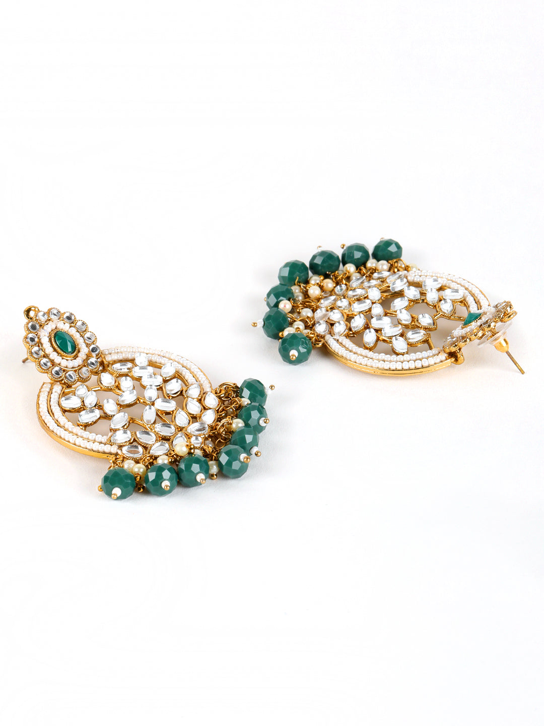 Green Gold-Plated stone Studded & Beadded Classic Drop Earrings - Jazzandsizzle