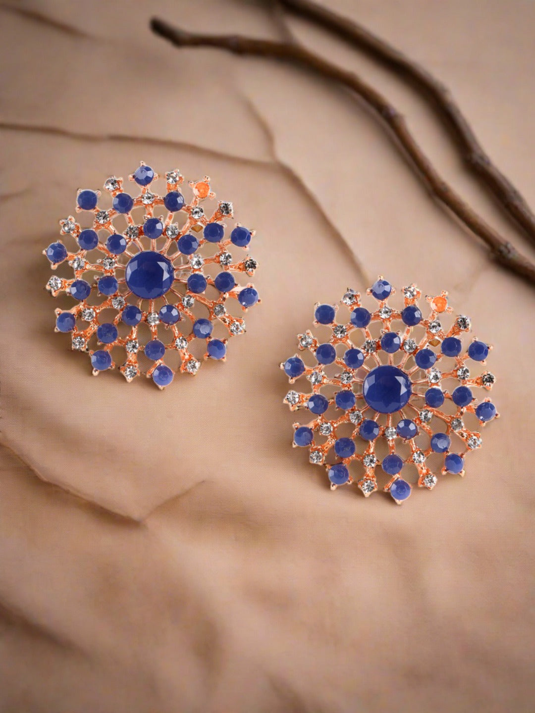Blue & White CZ Studded Contemporary Stud Earrings - Jazzandsizzle