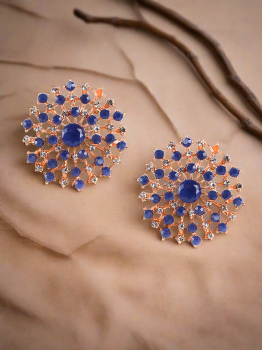 Blue & White CZ Studded Contemporary Stud Earrings - Jazzandsizzle