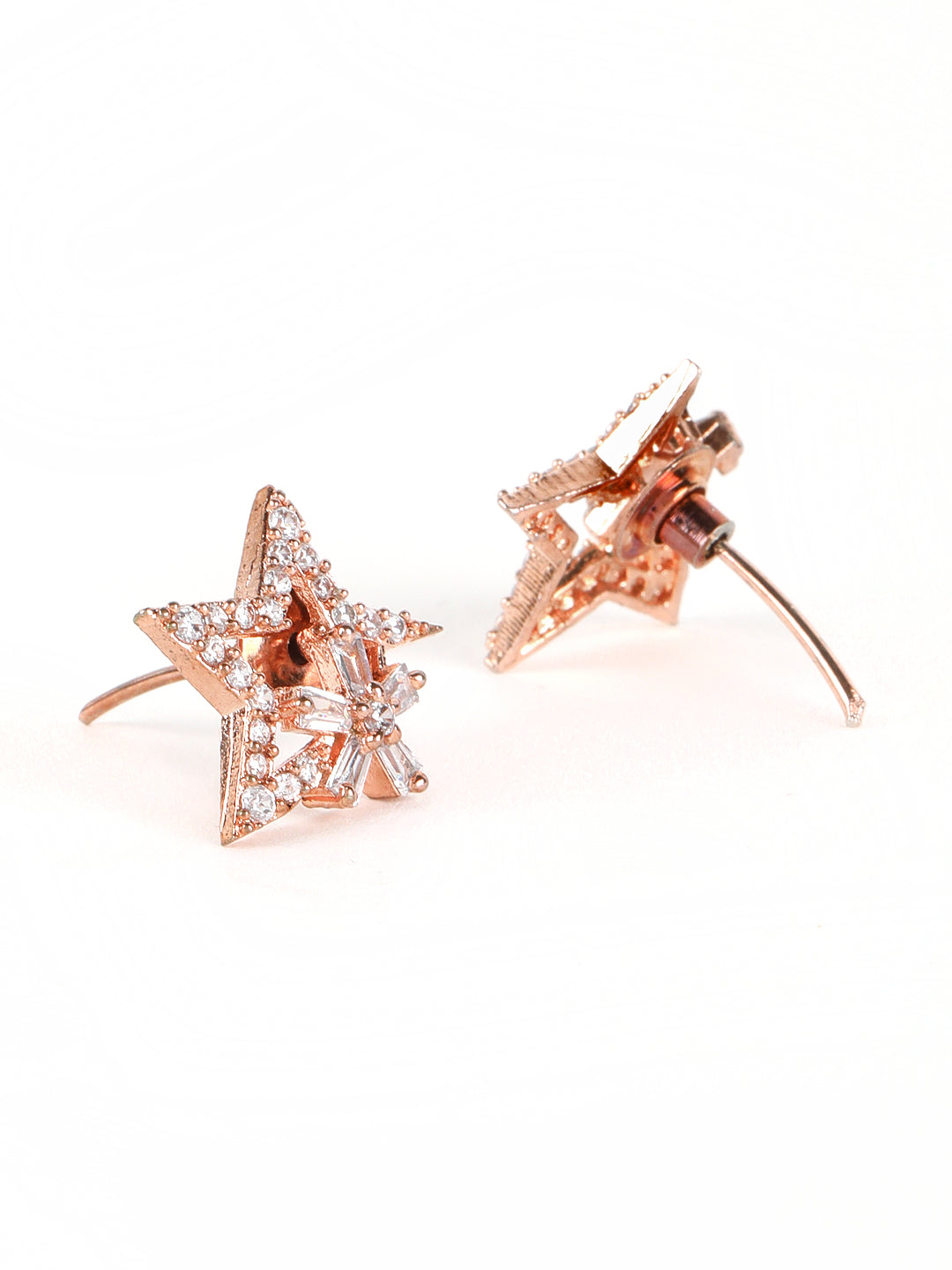 Set of 2 Rose gold plated American Diamond Studded Stud Earrings - Jazzandsizzle