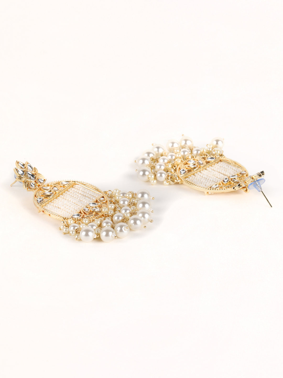 Gold-Plated Handcrafted Kundan Pearl Studded Multistrand Earrings - Jazzandsizzle