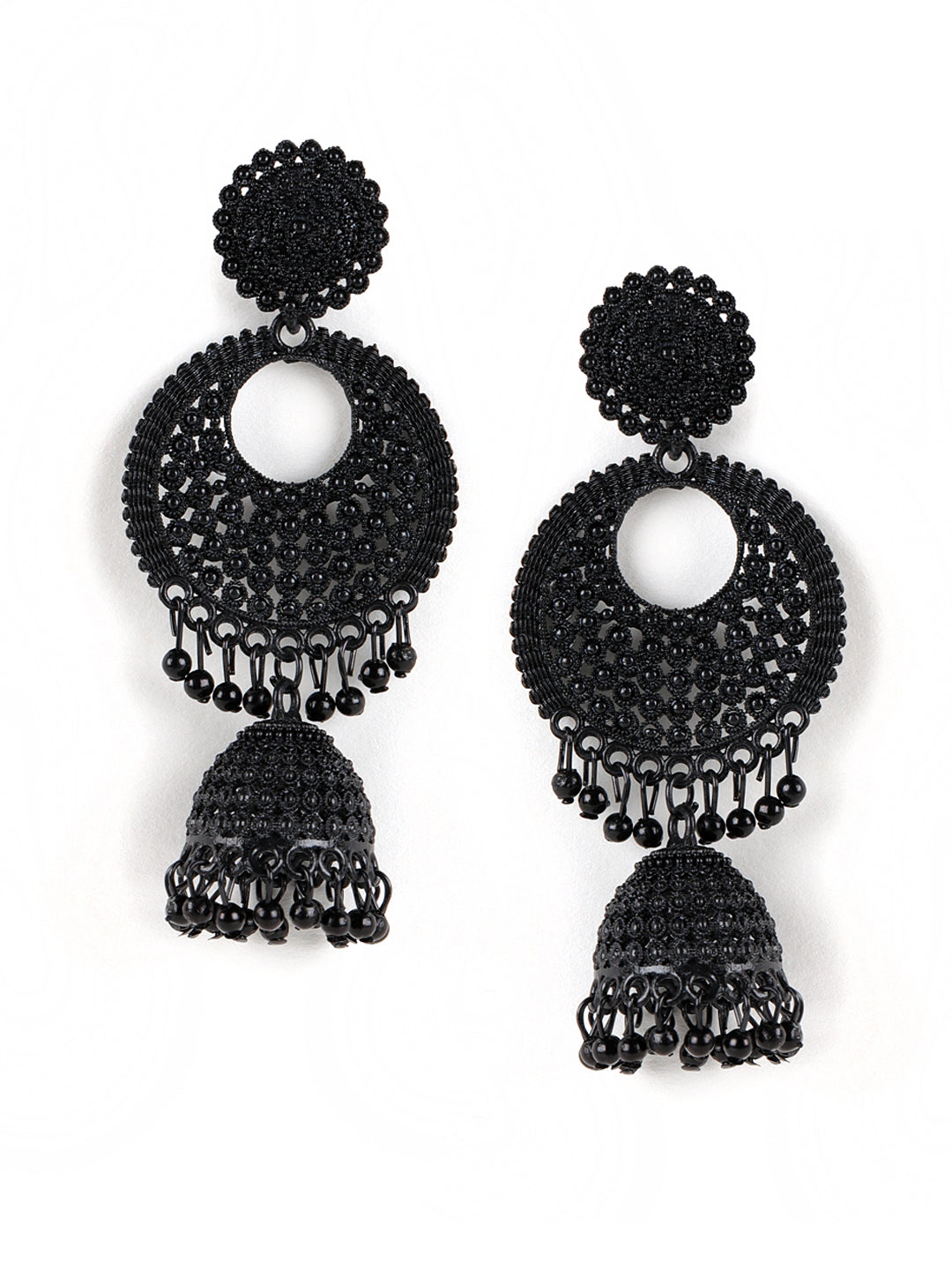 Black Painted Enamel Ethnic Jhumka Earring - Jazzandsizzle