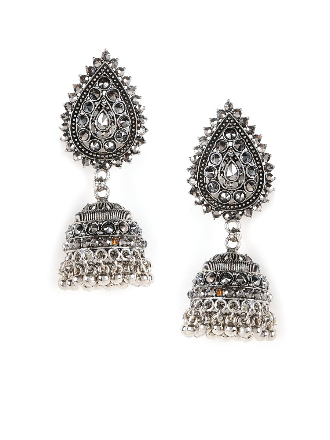 Black Silver Plated Jhumka Earring - Jazzandsizzle