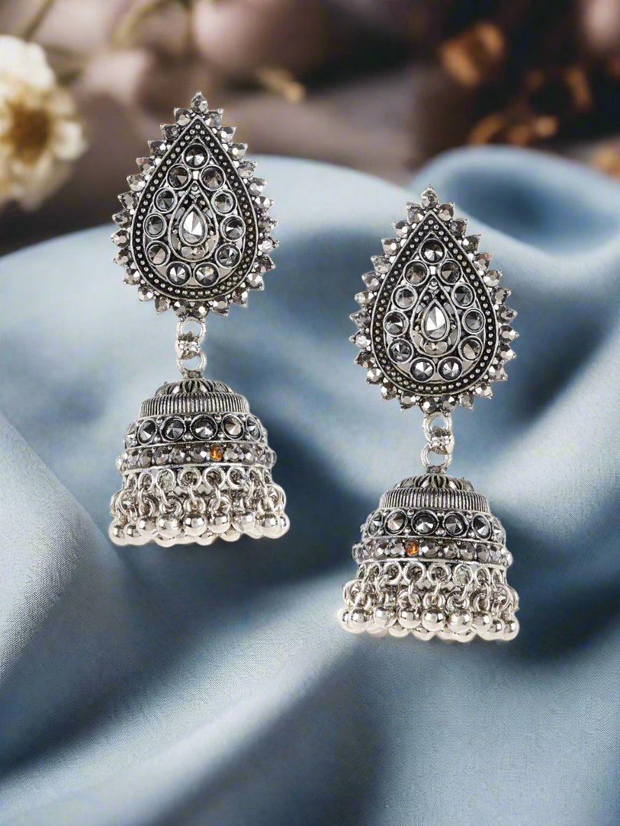 Black Silver Plated Jhumka Earring - Jazzandsizzle