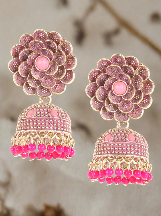 Traditional Gold Plated Enameled Party Wear Jhumka Earrings - Jazzandsizzle