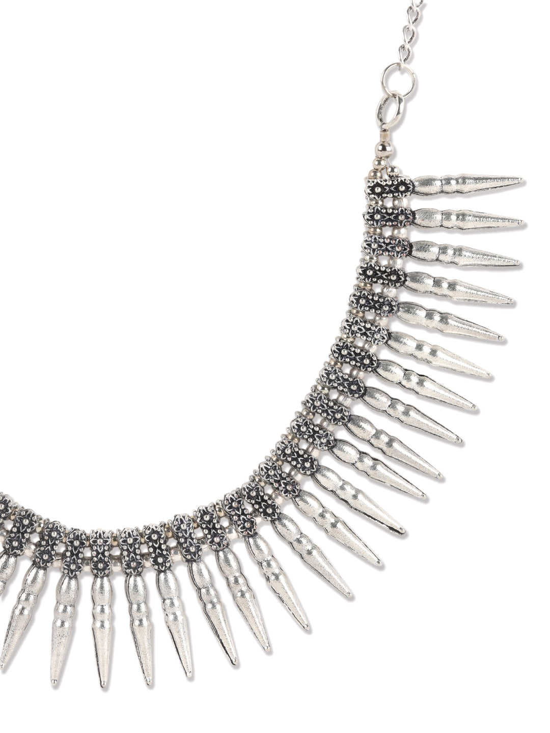 Silver-Plated Spiked Oxidized Tribal Necklace - Jazzandsizzle