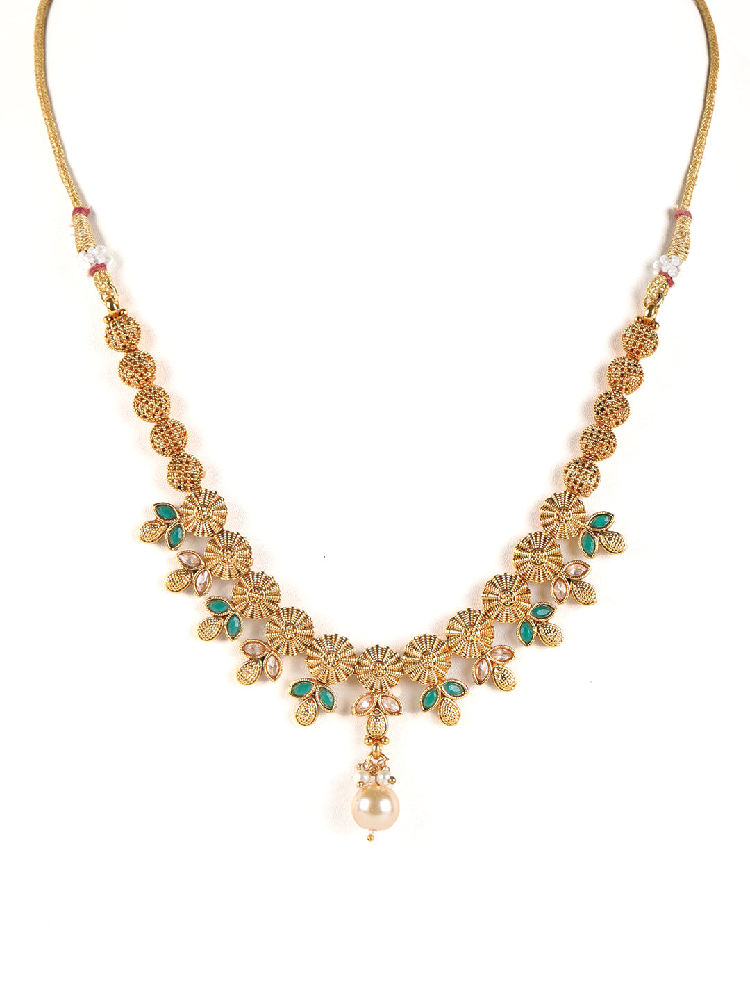 Gold-Plated & Green Stone Studded Handcrafted Jewellery Set - Jazzandsizzle