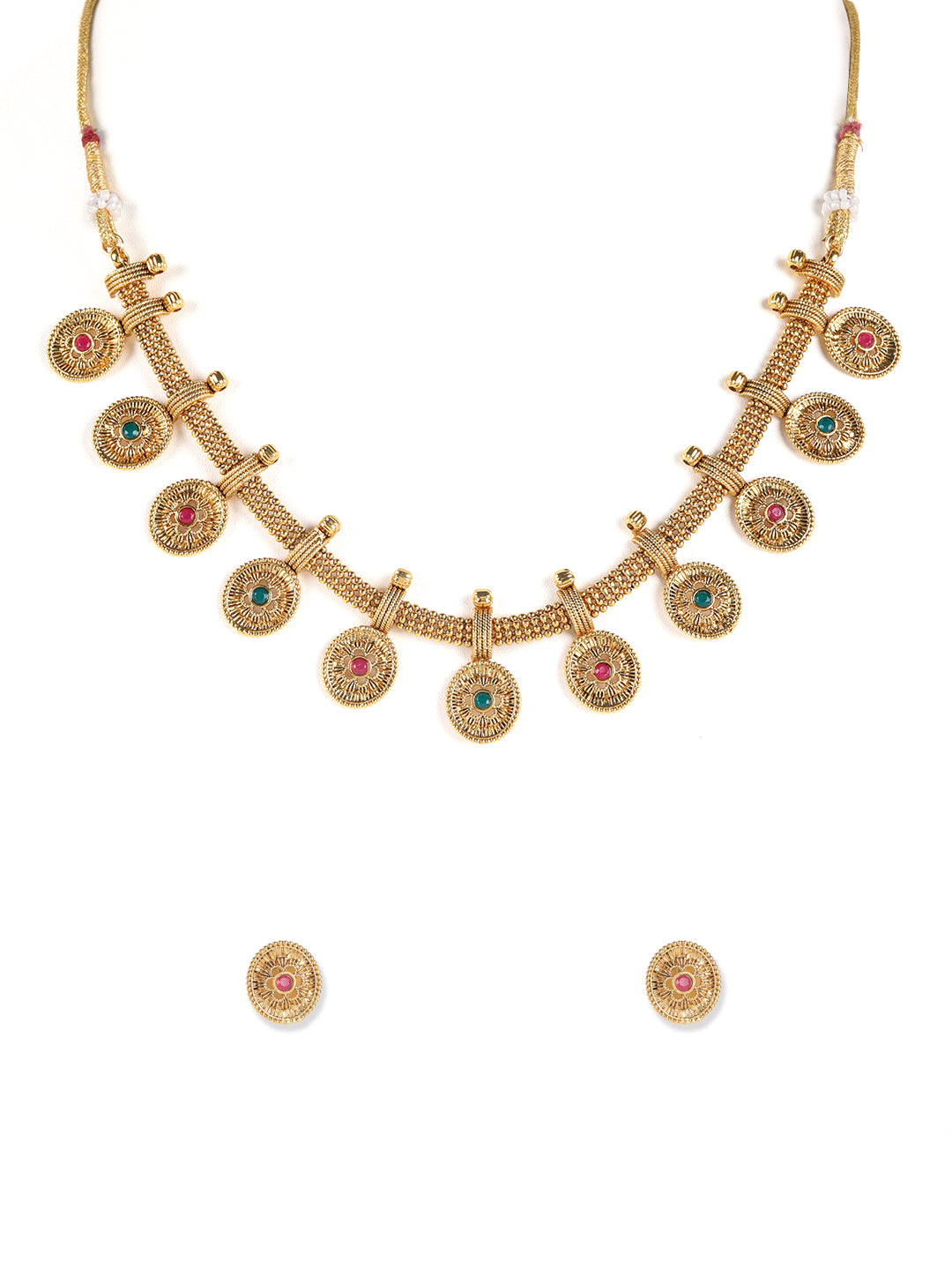 Ruby & Green Gold-Plated Stone-Studded Handcrafted Jewellery Set - Jazzandsizzle