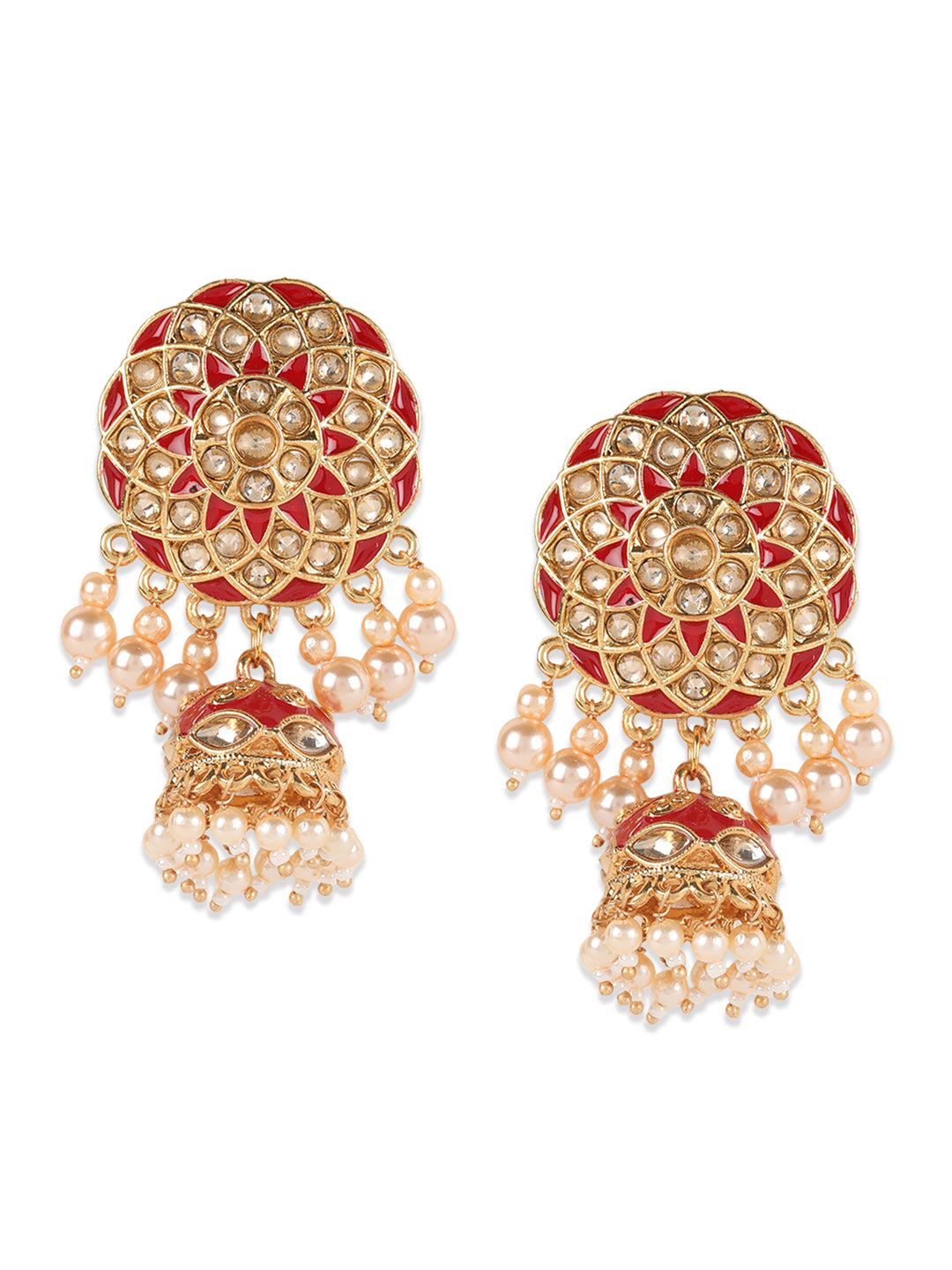 Red Kundan Pearls Gold Plated Choker Set with MaangTikka - Jazzandsizzle