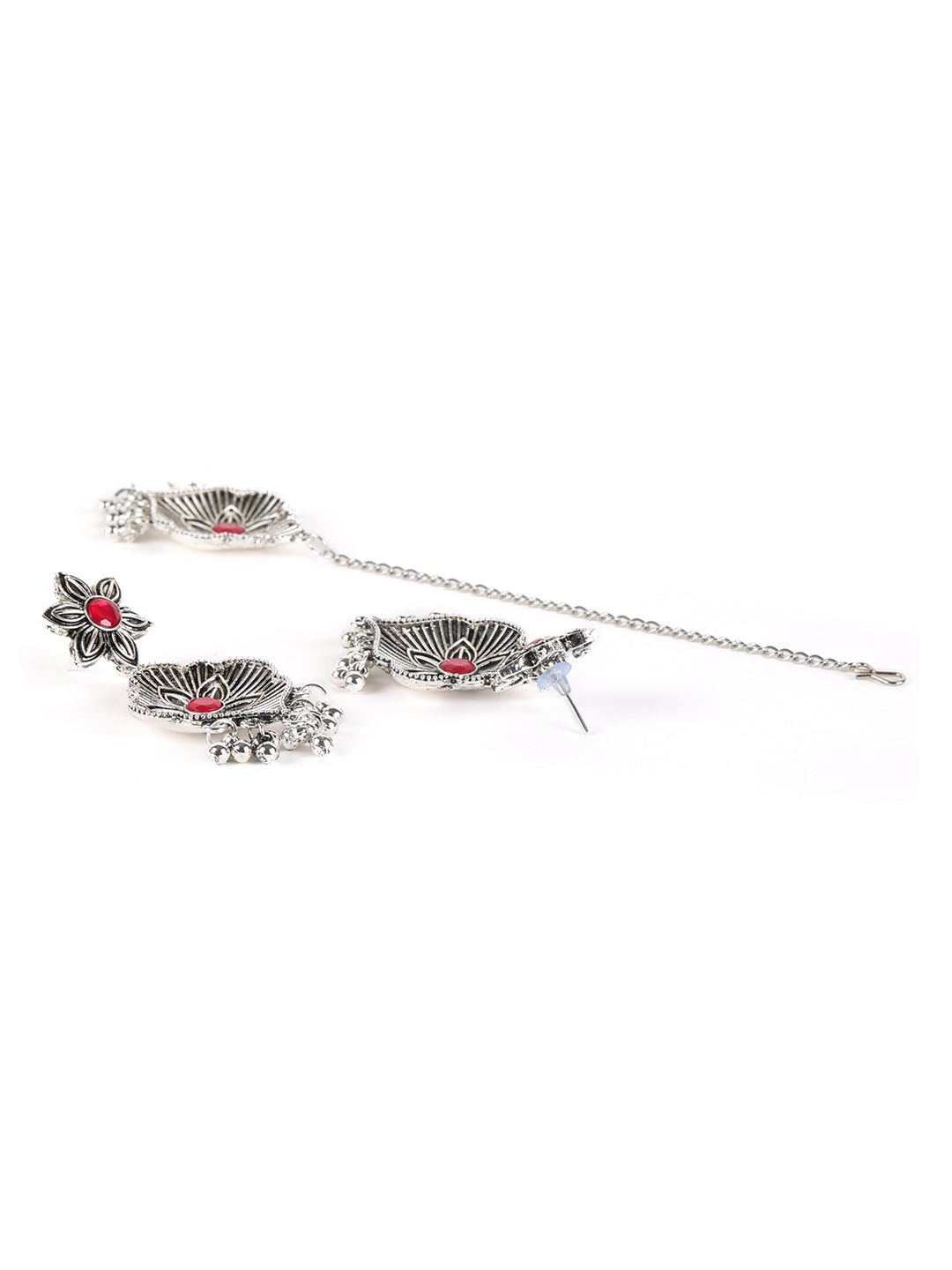 Ruby Stones Studded Oxidized Silver Plated Jewelry Set - Jazzandsizzle