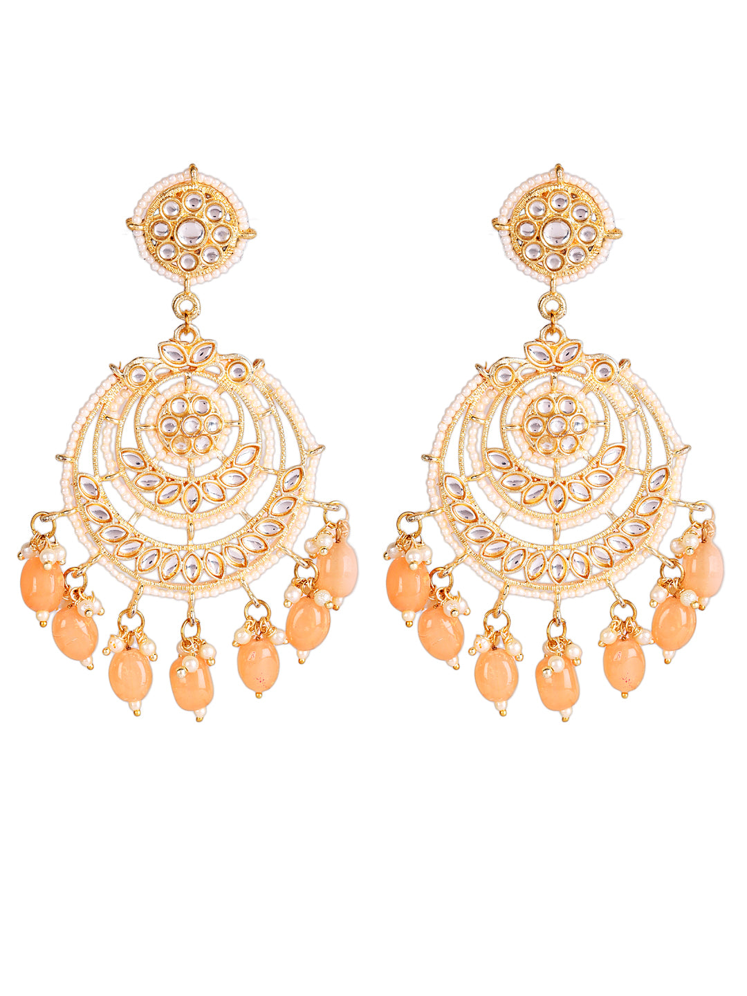 JAZZ AND SIZZLE Artificial Stone Studded & Beaded Chandbali Earrings - Jazzandsizzle