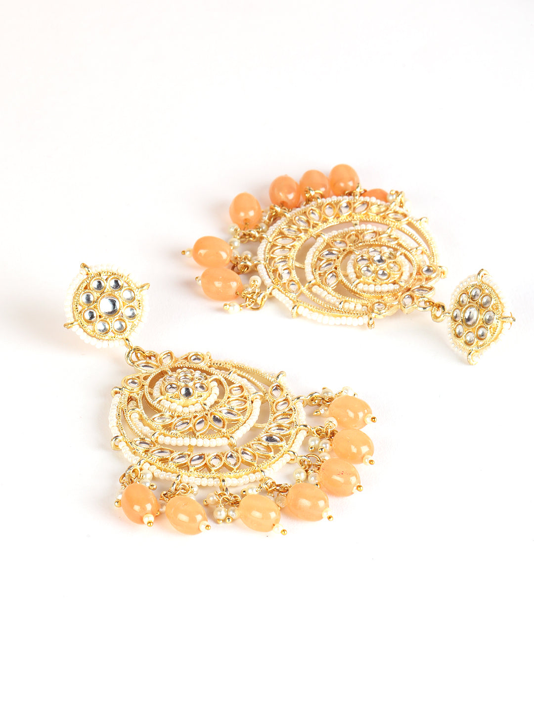 JAZZ AND SIZZLE Artificial Stone Studded & Beaded Chandbali Earrings - Jazzandsizzle