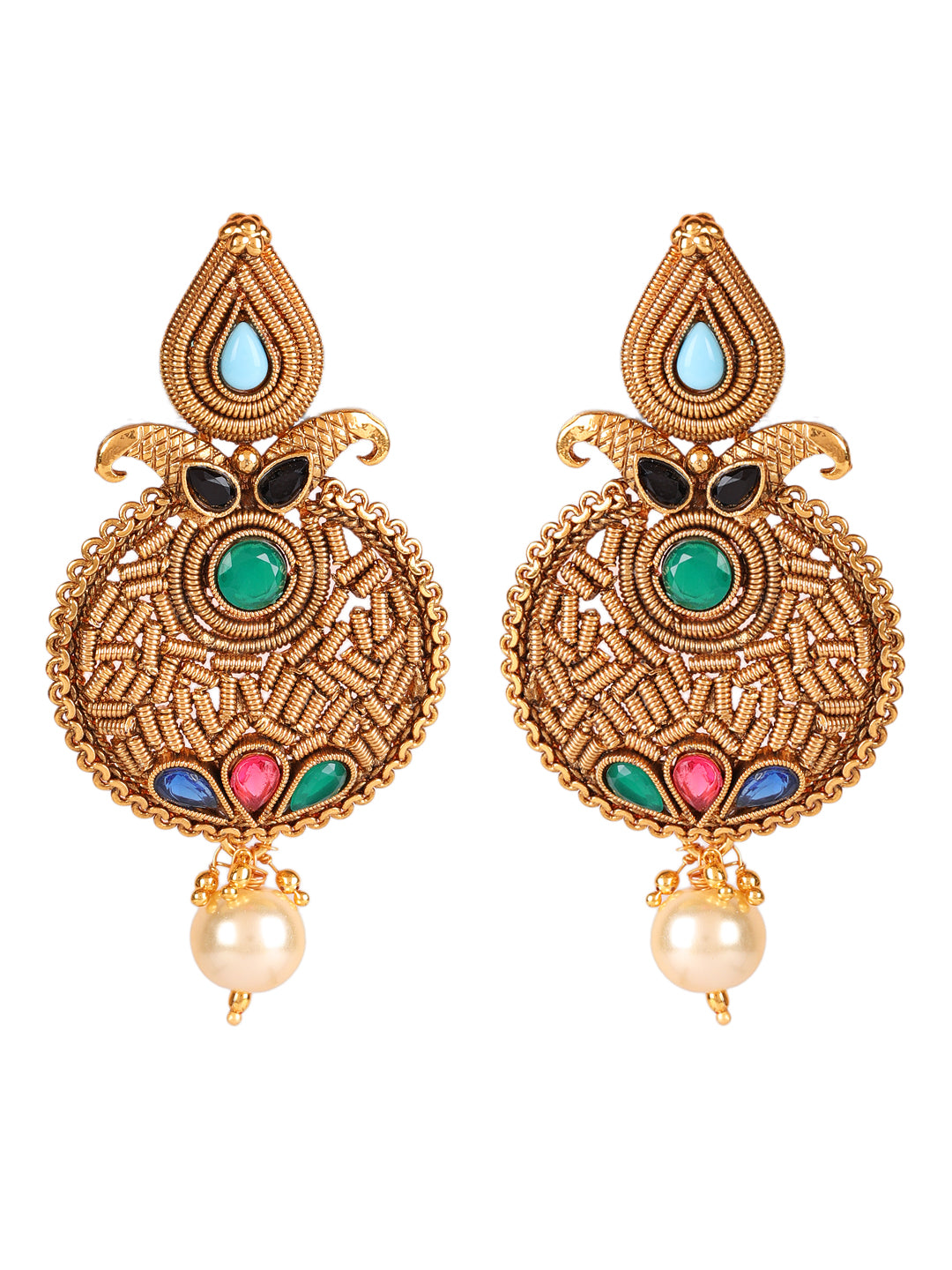 Gold Plated Multi stone studded drop earrings - Jazzandsizzle