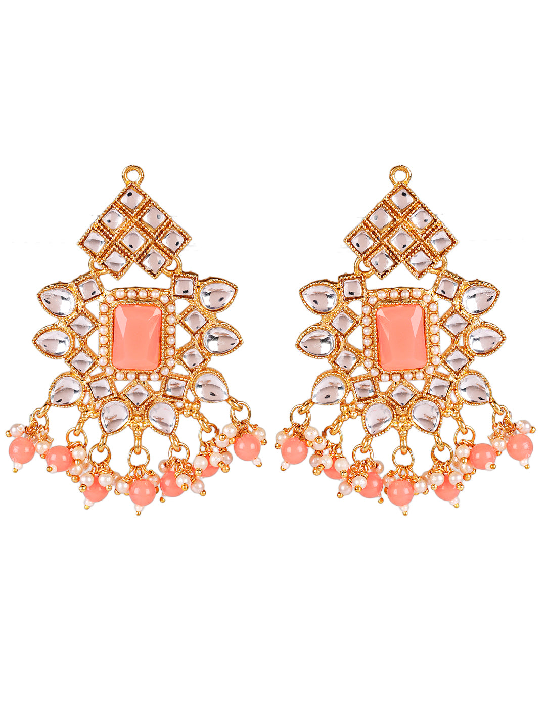 Pink Gold-Plated Kundan Beaded Necklace Set with Maangtika - Jazzandsizzle