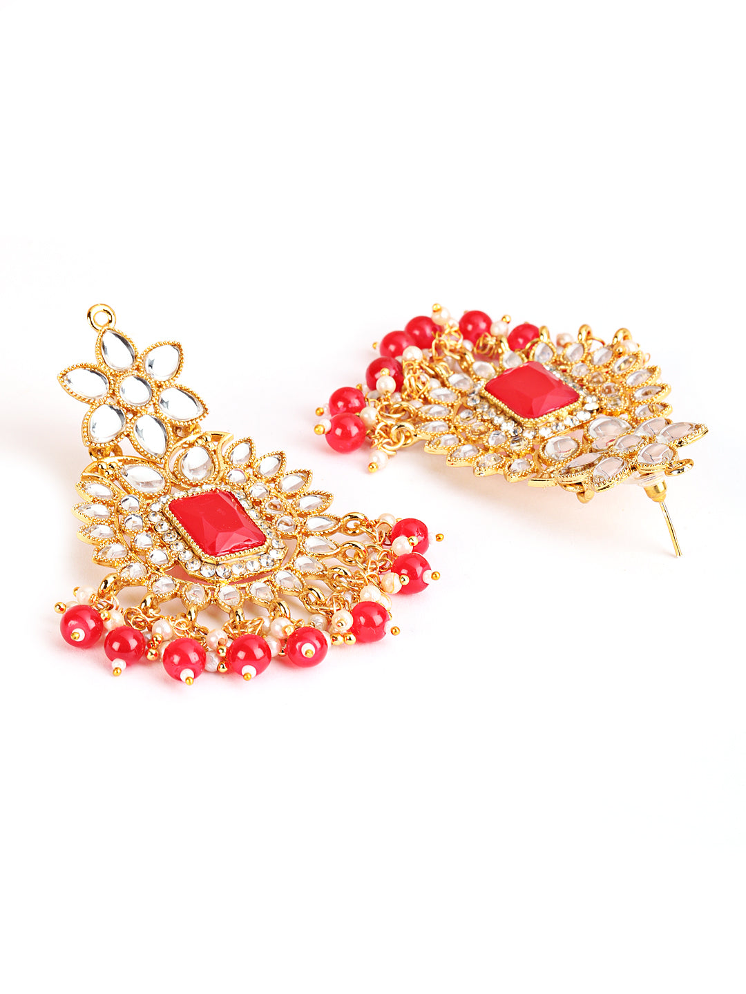 Mahroon Gold-Plated & Pearl Beaded Kundan Choker Necklace, Earring & Maangtikka Set - Jazzandsizzle