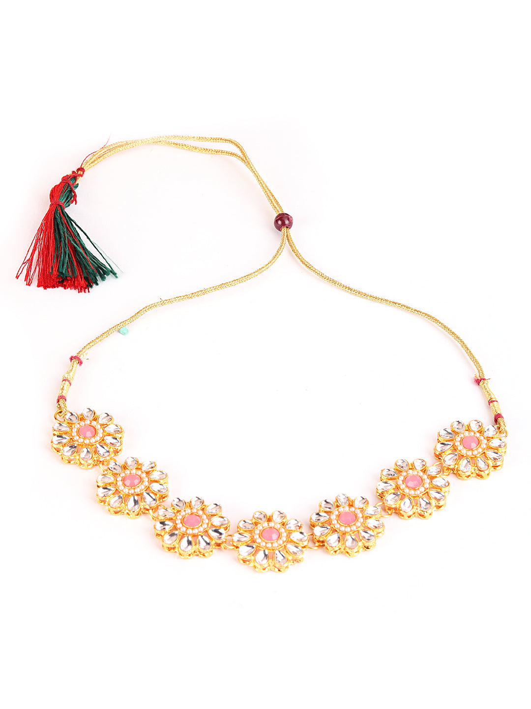 Gold-Plated White & Pink Kundan-Studded Floral Traditional Jewellery Set - Jazzandsizzle