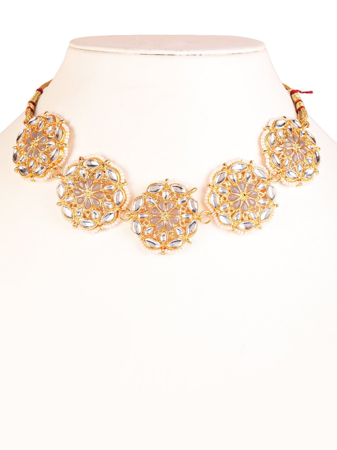 Gold-Plated Kundan Choker Necklace Earring & Maangtika Set - Jazzandsizzle