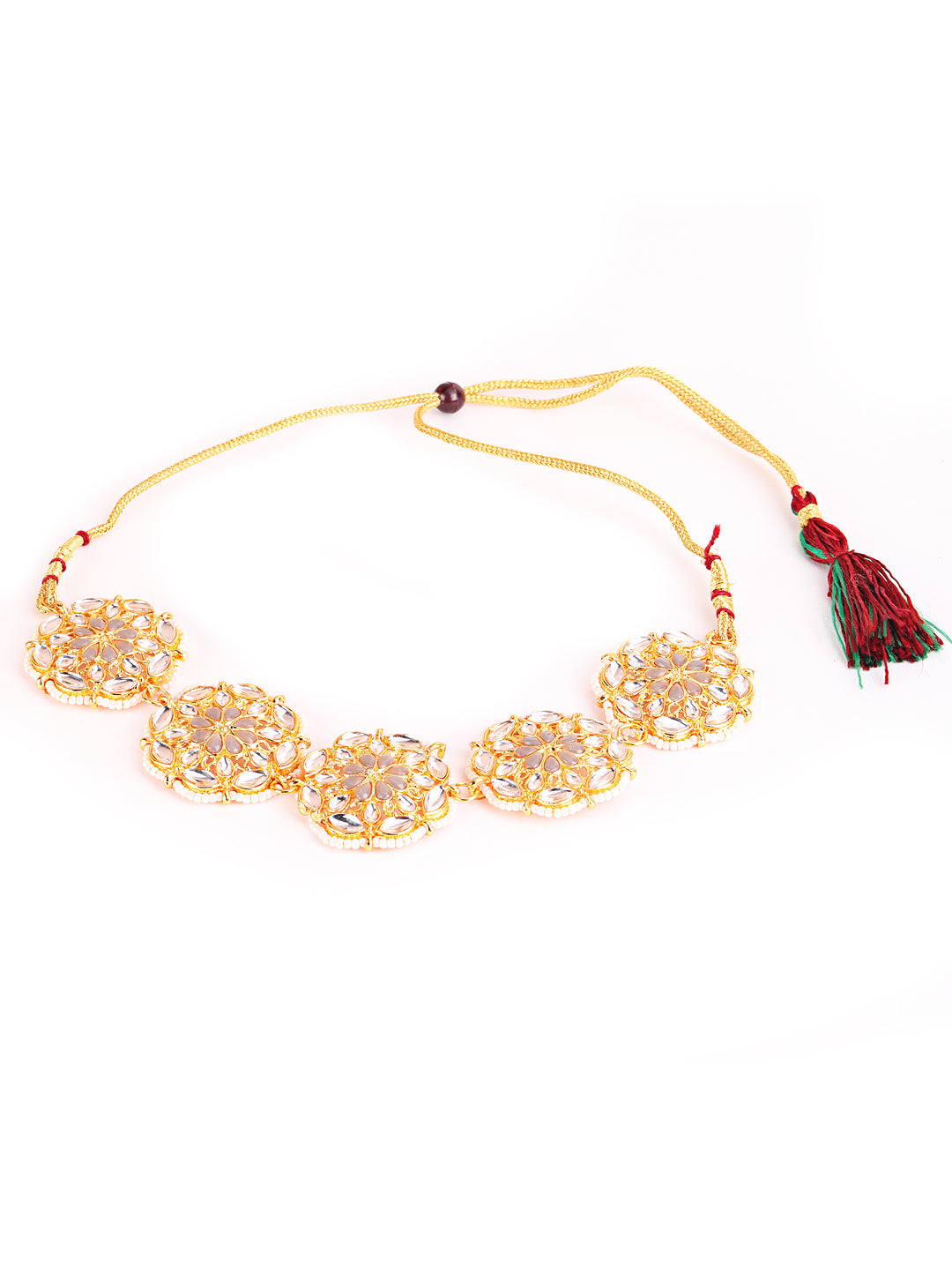 Gold-Plated Kundan Choker Necklace Earring & Maangtika Set - Jazzandsizzle