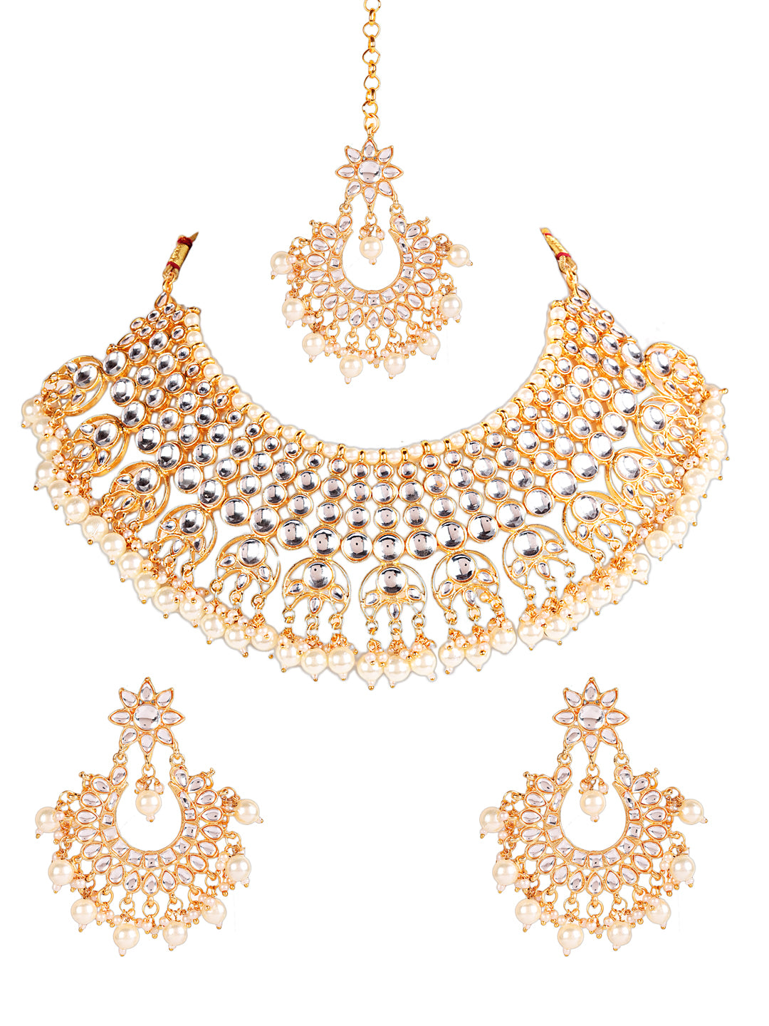 Off-White Gold-Plated Kundan Studded & Beaded Handcrafted Jewellery Set - Jazzandsizzle