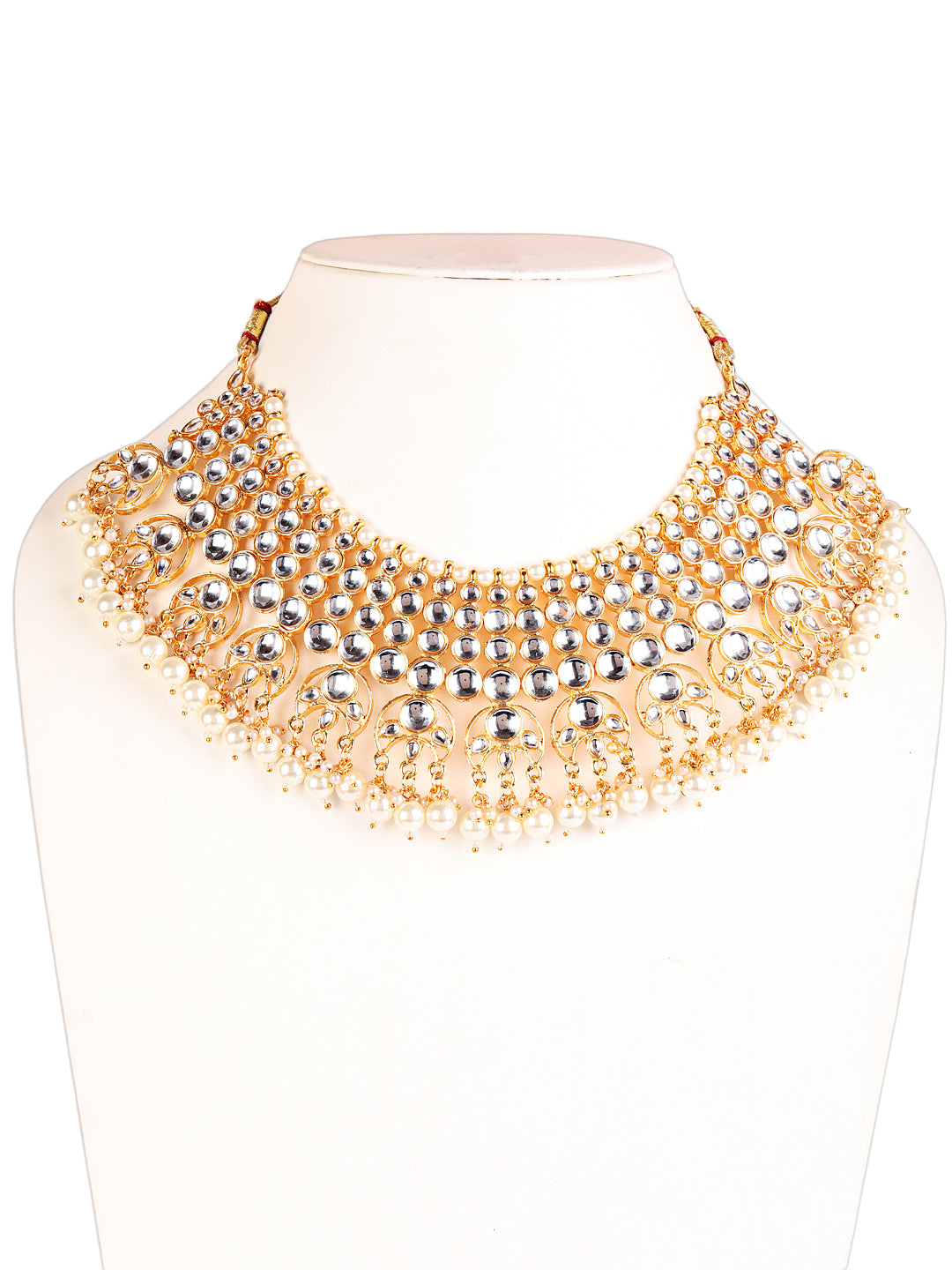 Off-White Gold-Plated Kundan Studded & Beaded Handcrafted Jewellery Set - Jazzandsizzle