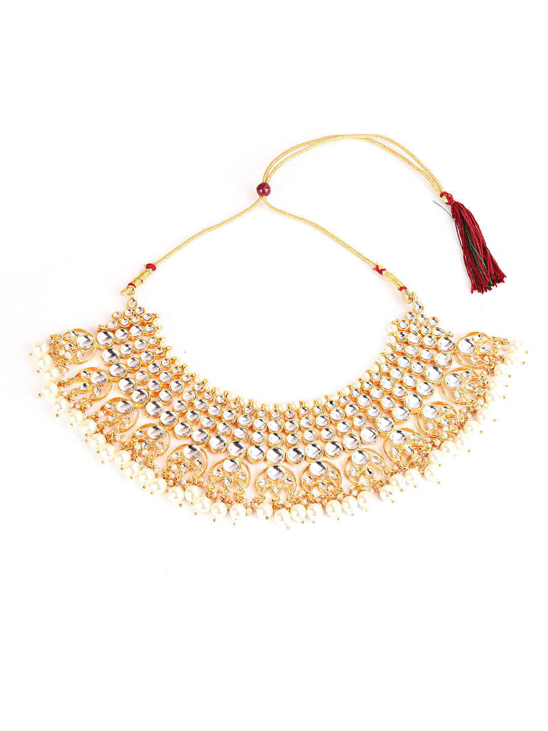 Off-White Gold-Plated Kundan Studded & Beaded Handcrafted Jewellery Set - Jazzandsizzle