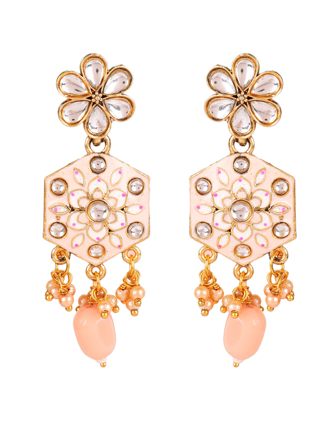 Gold-Plated Peach & Pink Meenakari Jewellery Set with Maangtika - Jazzandsizzle