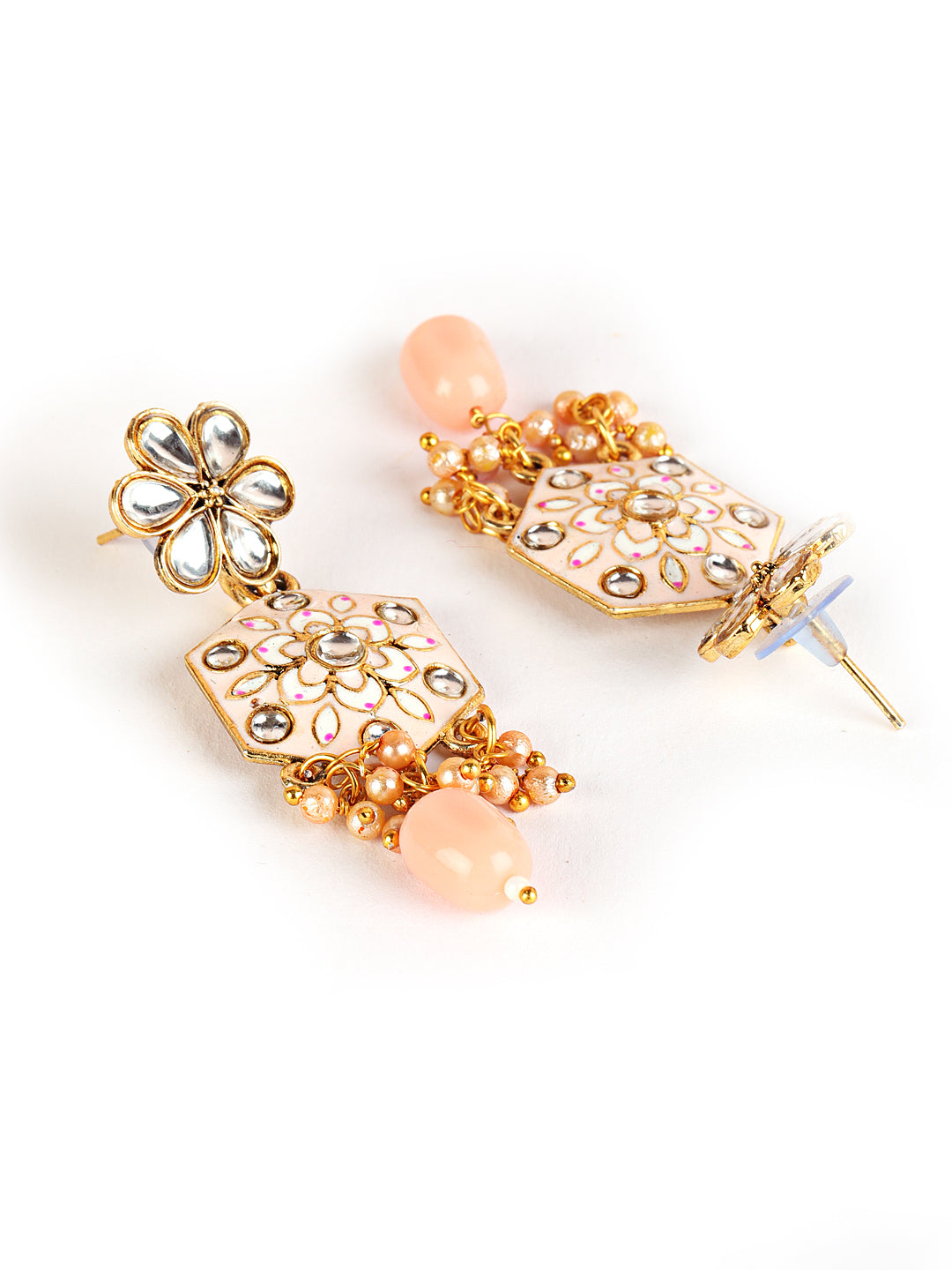 Gold-Plated Peach & Pink Meenakari Jewellery Set with Maangtika - Jazzandsizzle