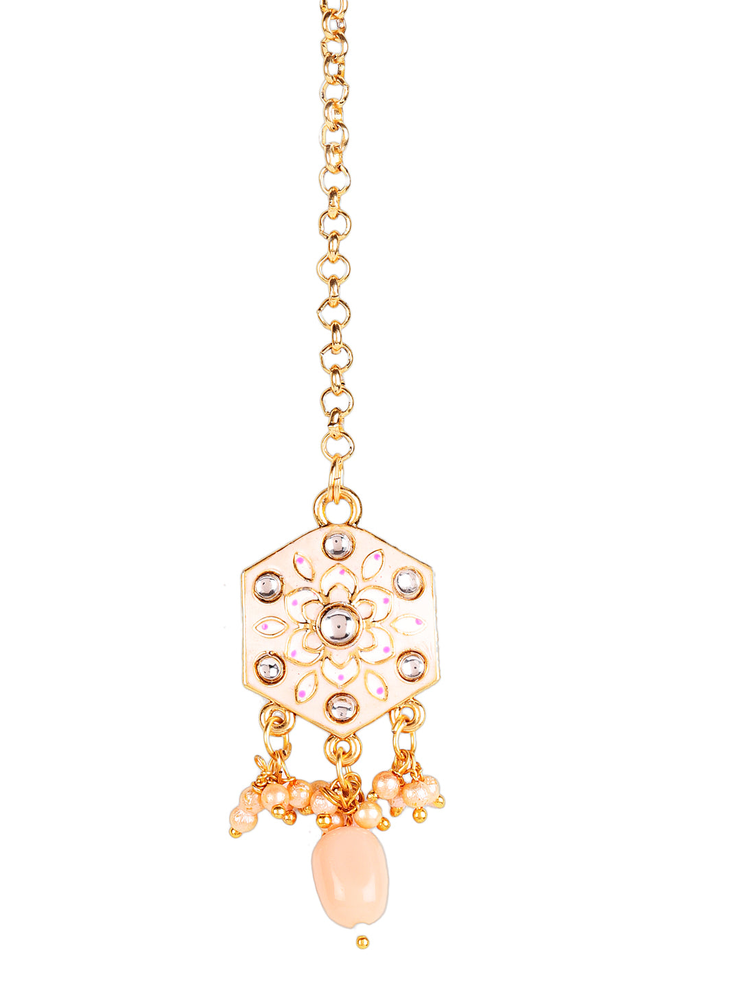 Gold-Plated Peach & Pink Meenakari Jewellery Set with Maangtika - Jazzandsizzle