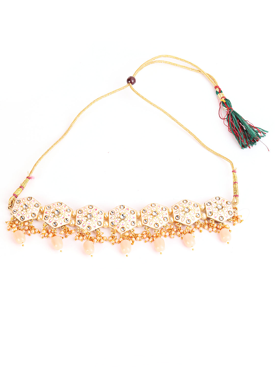 Gold-Plated Peach & Pink Meenakari Jewellery Set with Maangtika - Jazzandsizzle