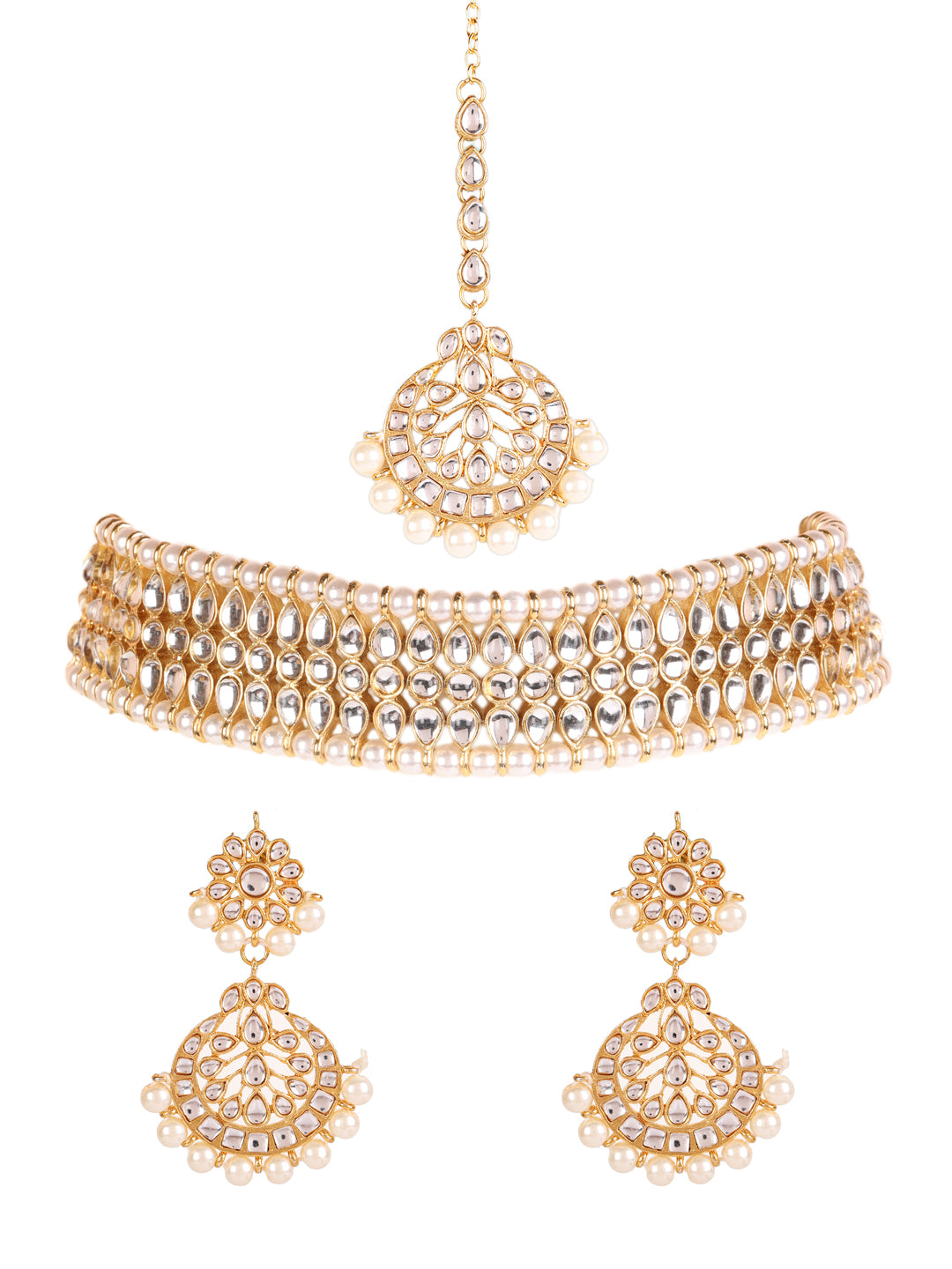 Gold-Toned Kundan & Pearl Jewellery Set - Jazzandsizzle