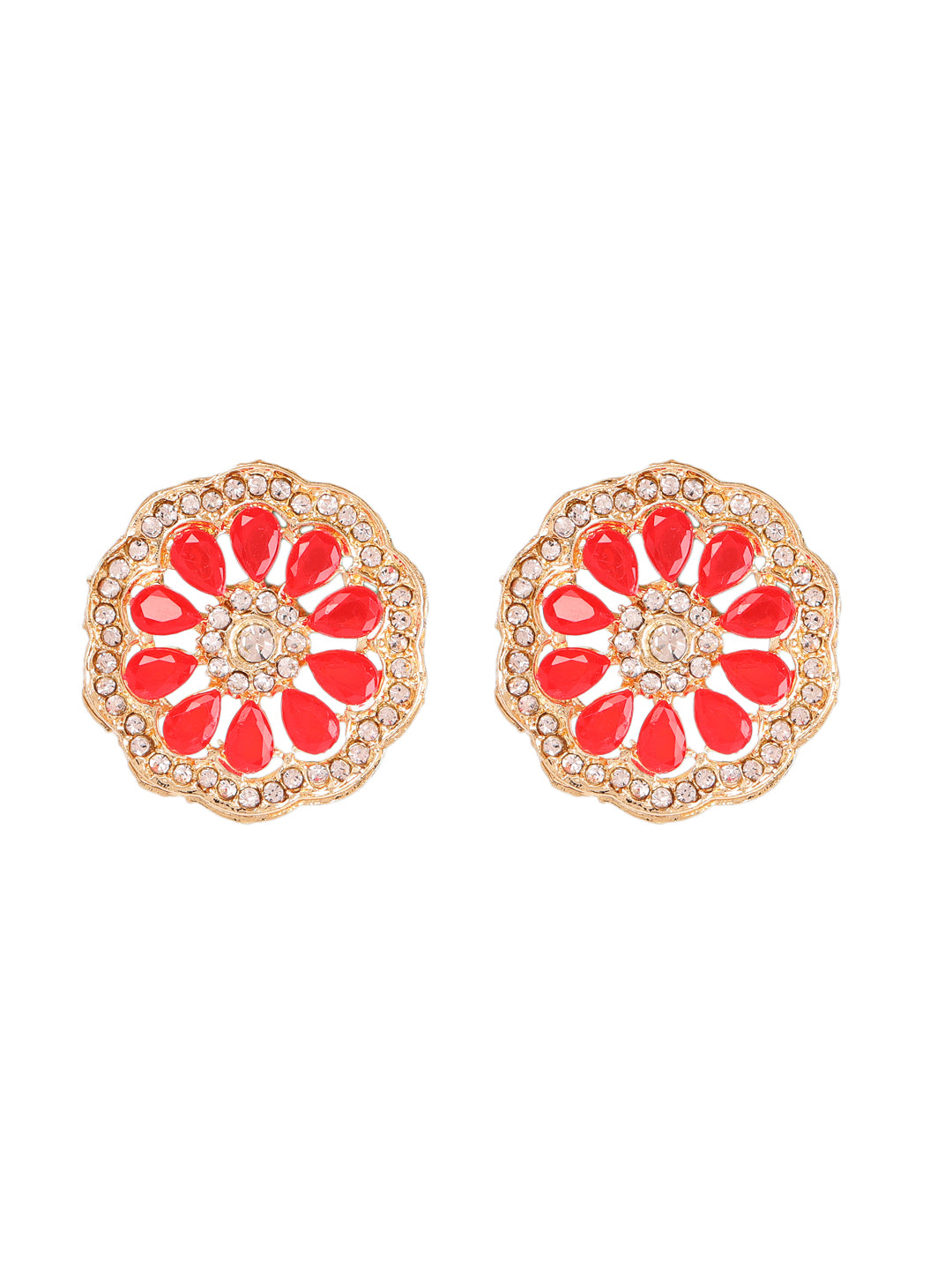 Women Red & White Kundan-Studded & Beaded Handcrafted Jewellery Set - Jazzandsizzle