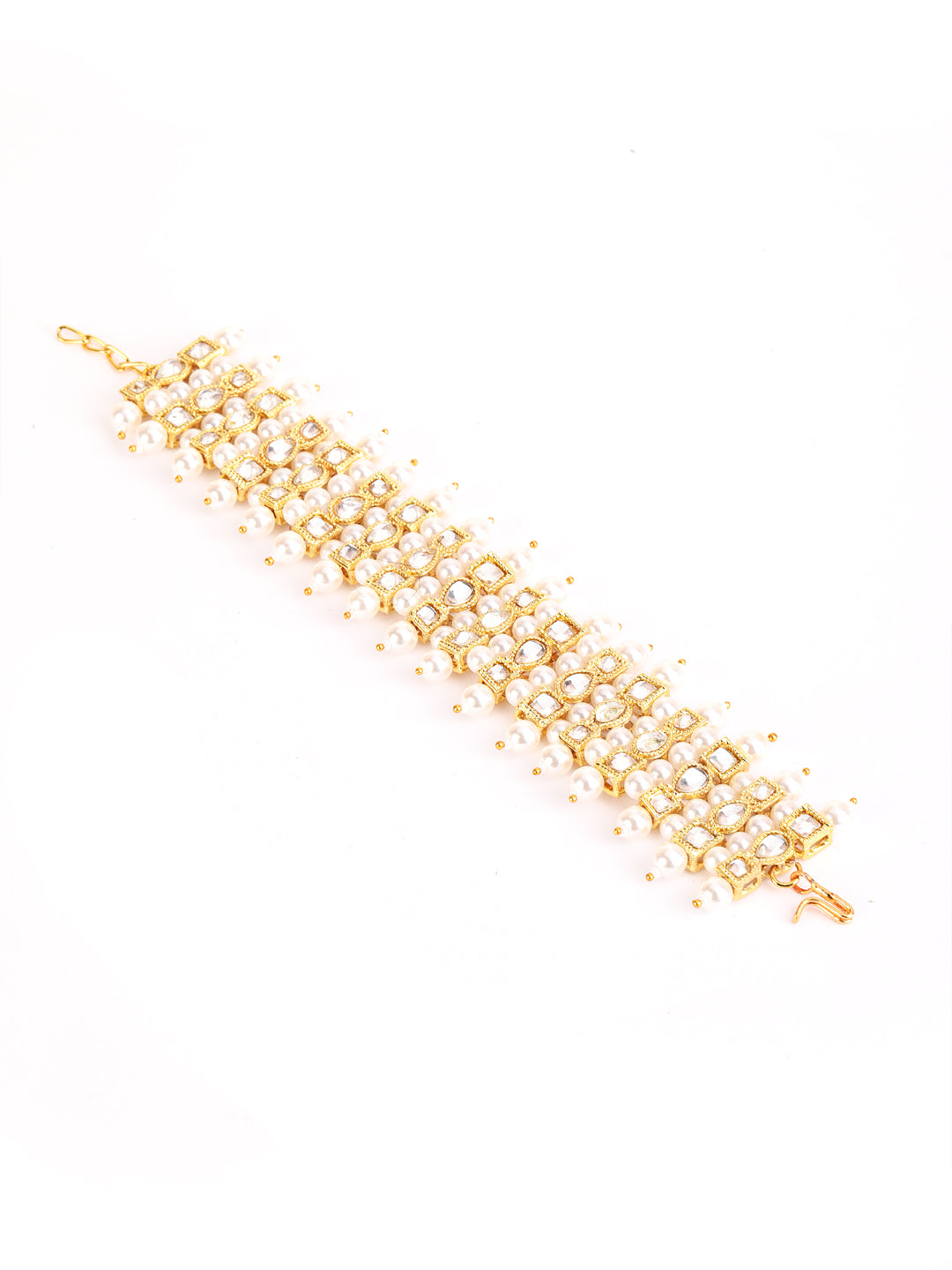 Gold-Plated Pearl & Stone Studded Wraparound Bracelet - Jazzandsizzle