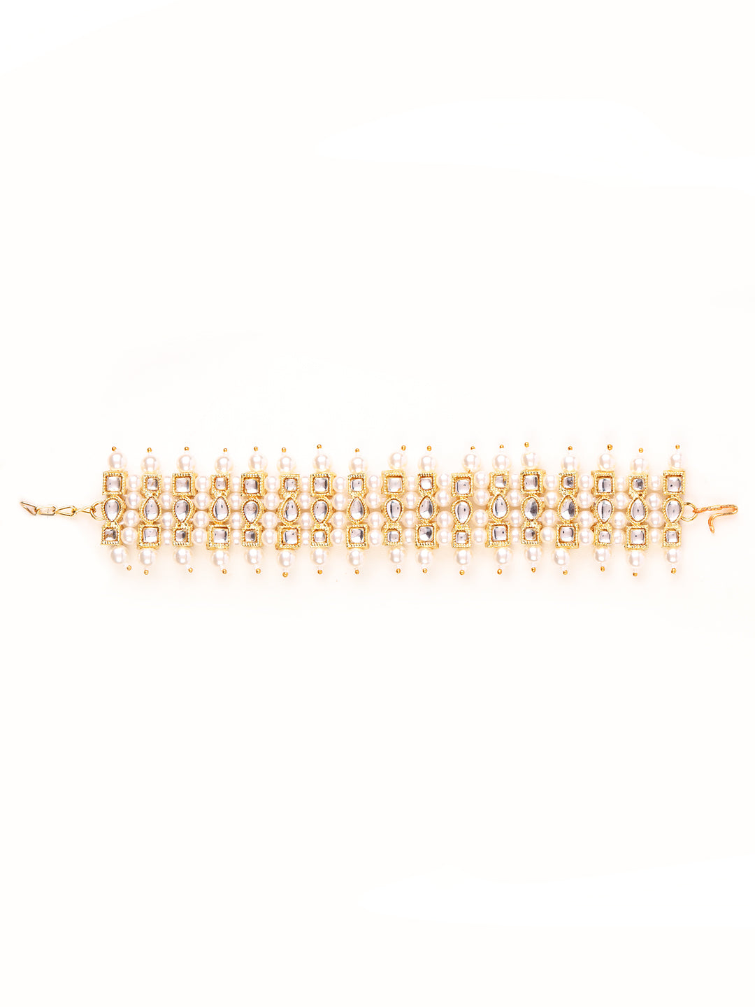 Gold-Plated Pearl & Stone Studded Wraparound Bracelet