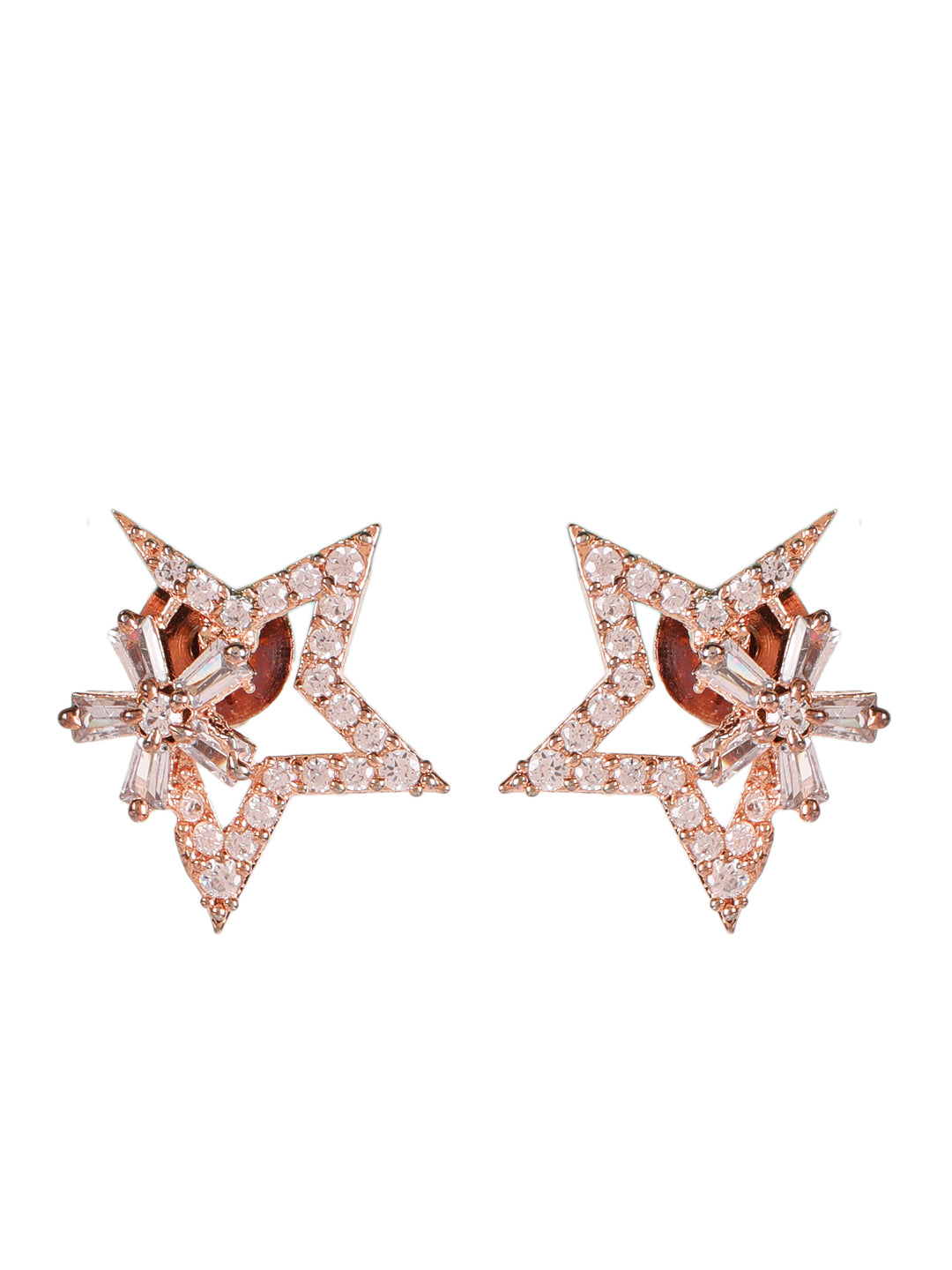 Set of 2 Rose gold plated American Diamond Studded Stud Earrings - Jazzandsizzle