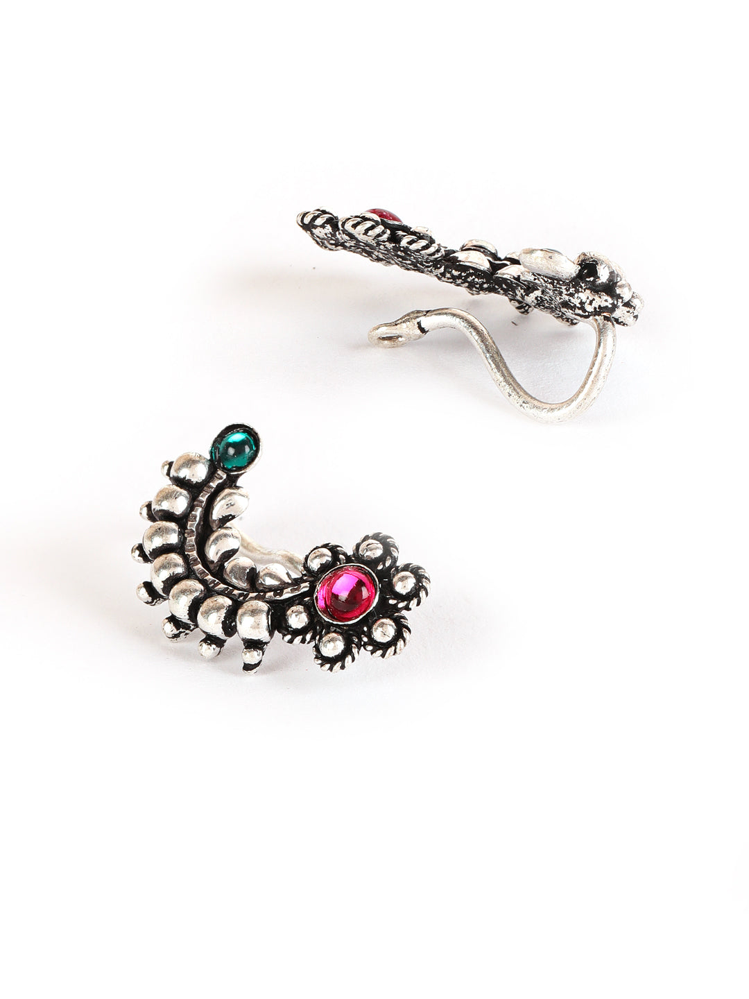 Oxidized Silver-Plated Red-green Nose Pins - Jazzandsizzle